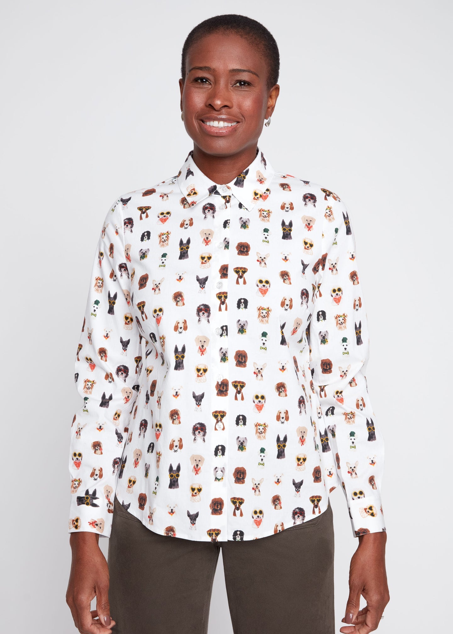 Renuar - Printed Crisp Poplin Dog Print Blouse