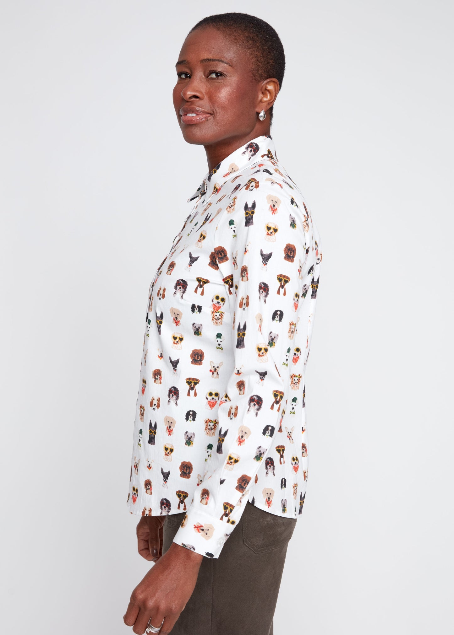 Renuar - Printed Crisp Poplin Dog Print Blouse