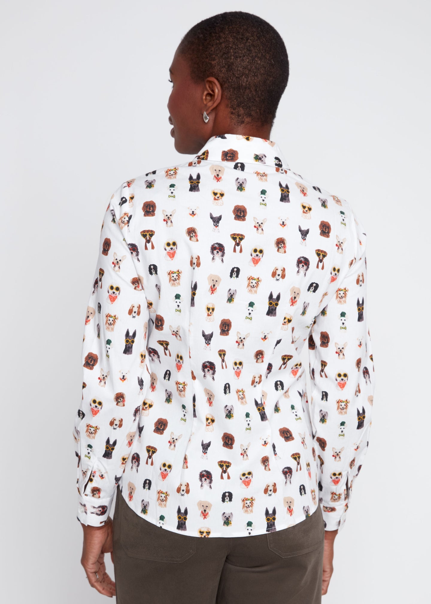 Renuar - Printed Crisp Poplin Dog Print Blouse