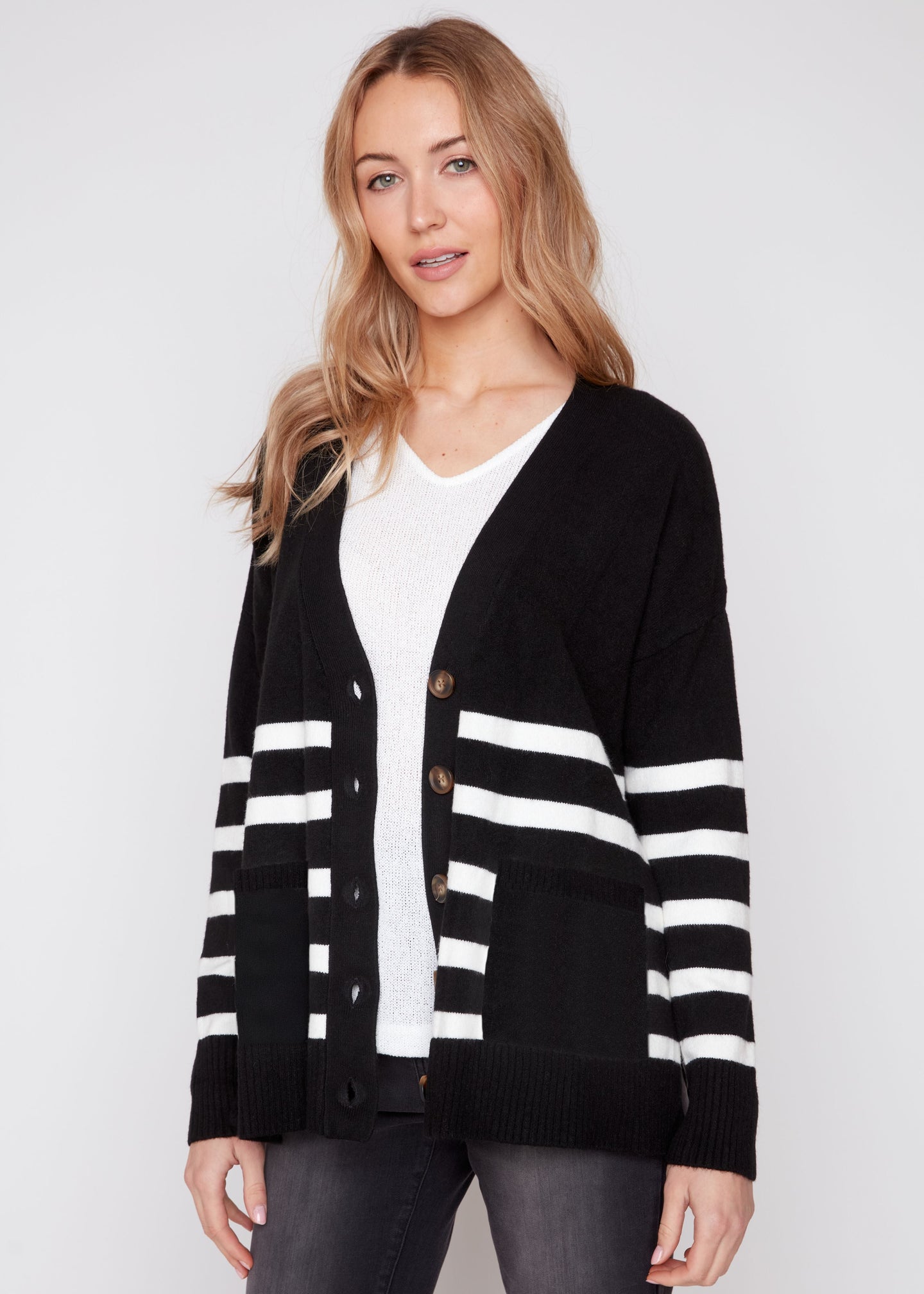 Renuar - Knitted Comfy Yarn Striped Cardigan