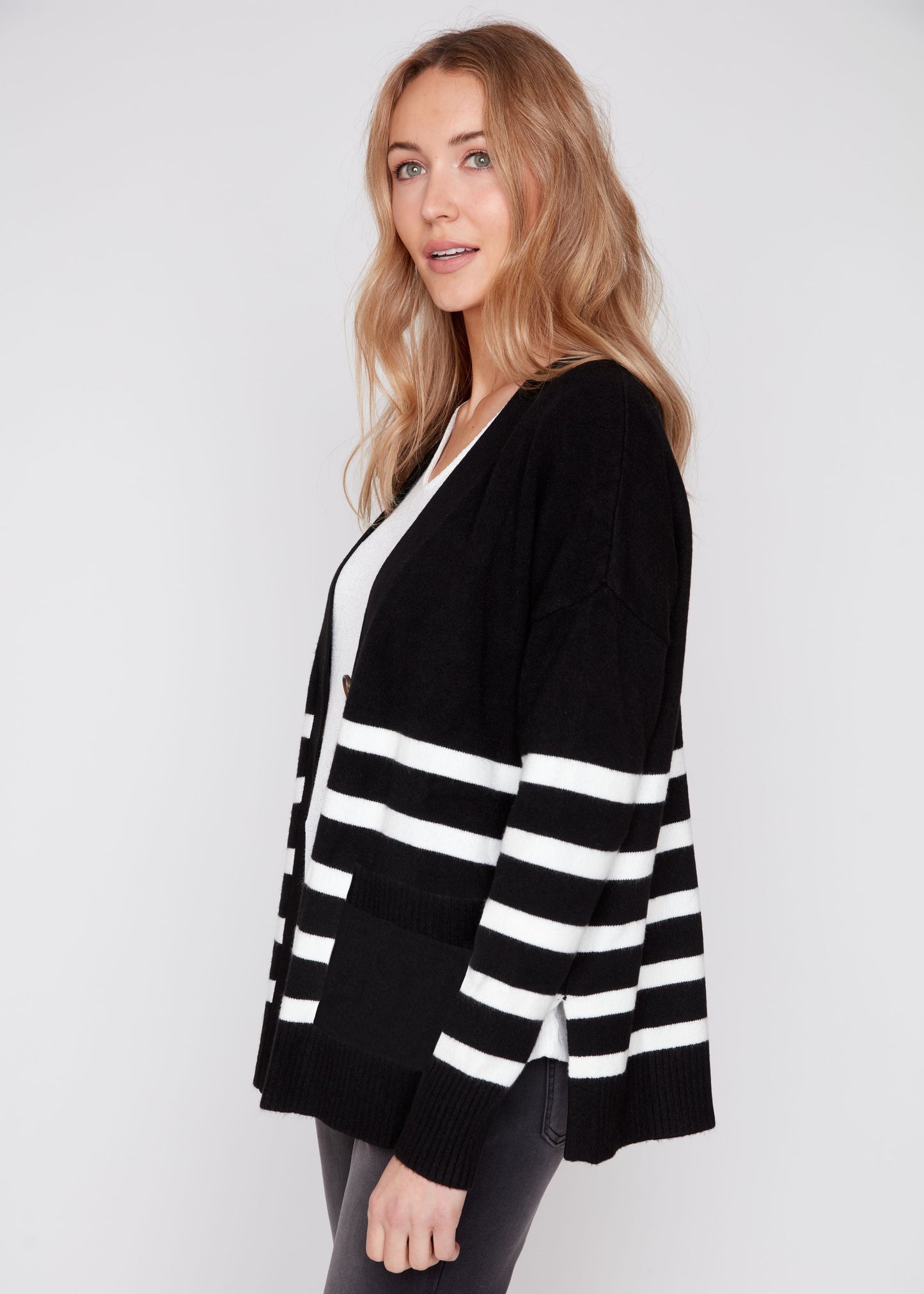 Renuar - Knitted Comfy Yarn Striped Cardigan