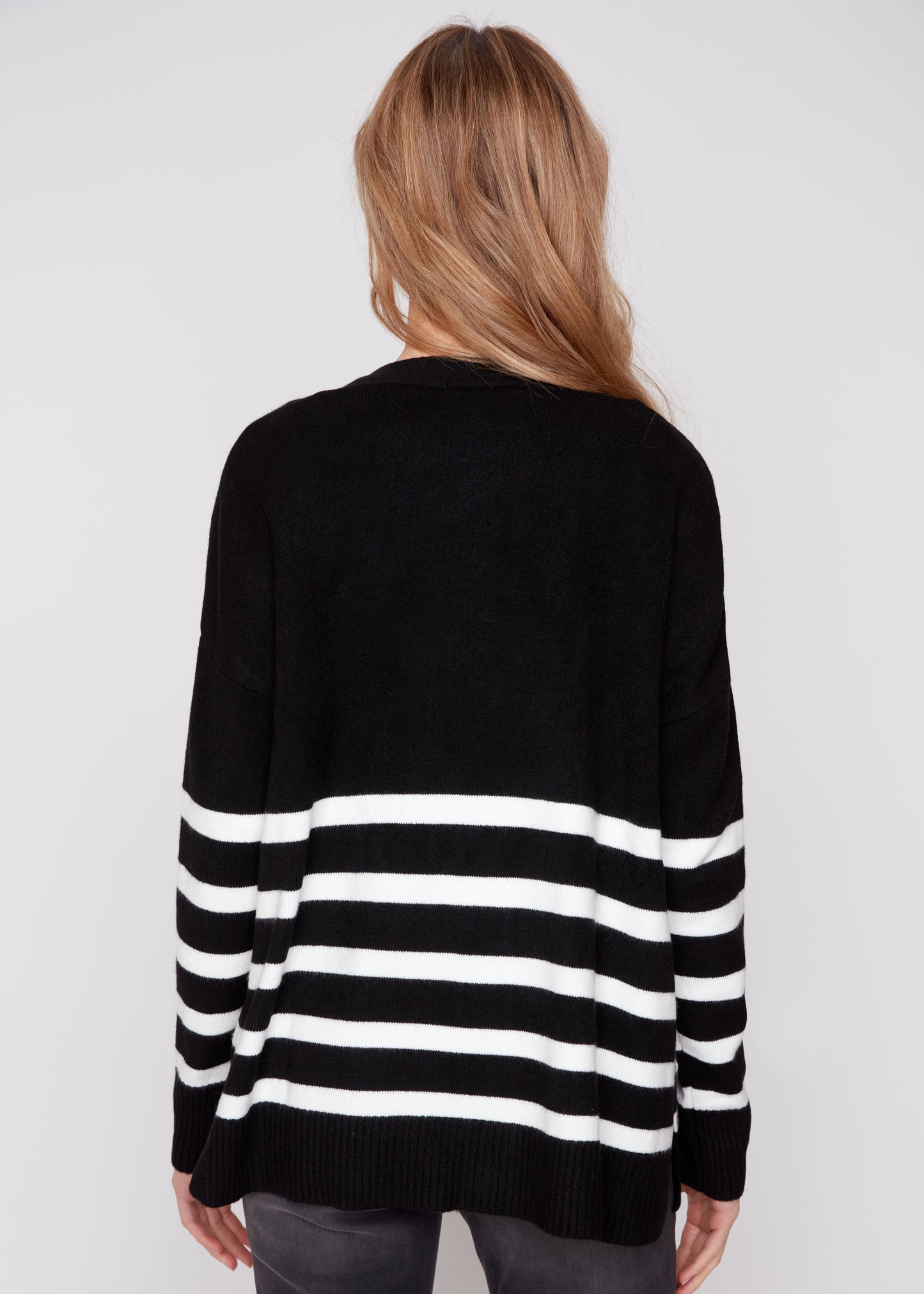 Renuar - Knitted Comfy Yarn Striped Cardigan