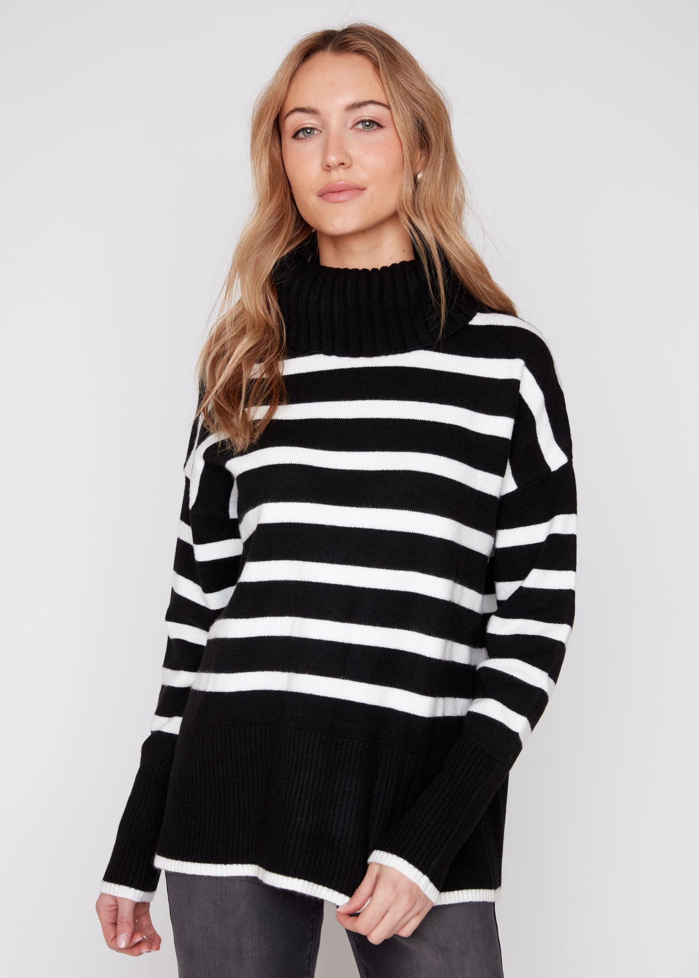Renuar - Knitted Comfy Yarn Striped Turtleneck