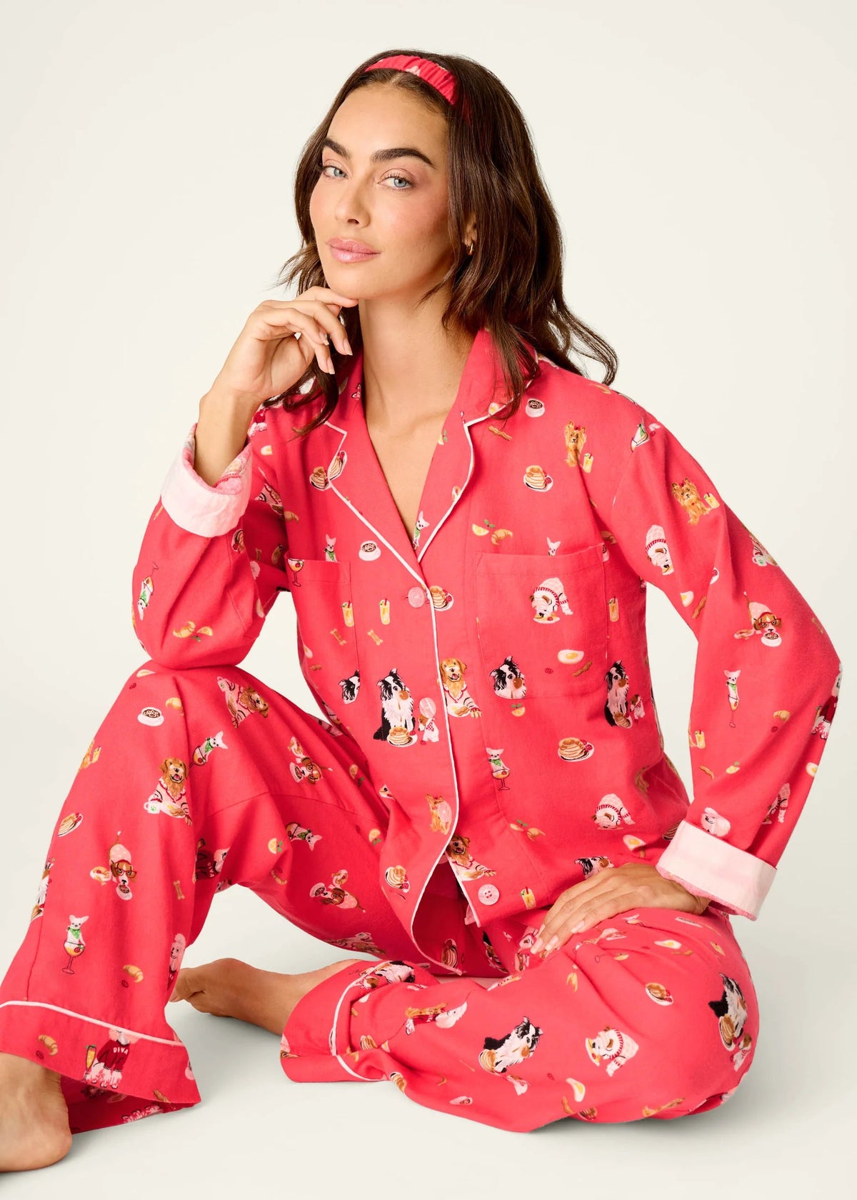PJ Salvage - Dogs Who Brunch 3-Piece Long Sleeve Flannel PJ Set