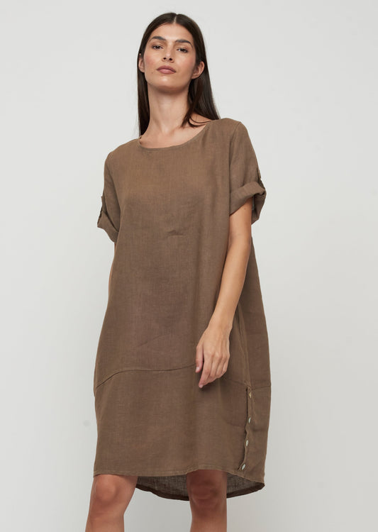 Pistache - Button Hem Linen Dress