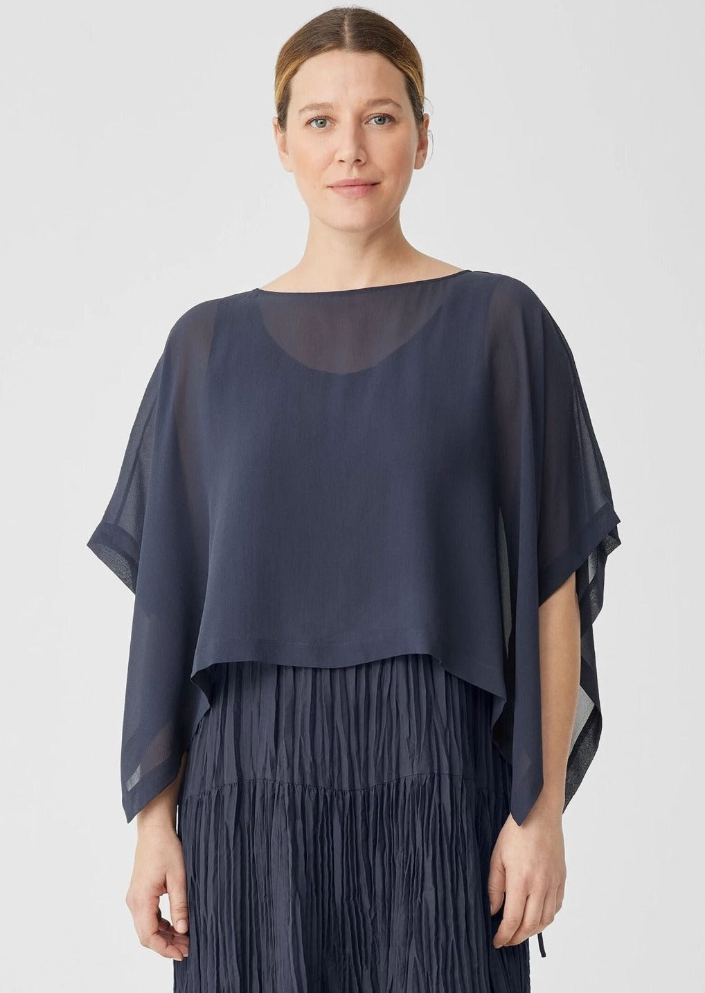Eileen Fisher - Sheer Silk Cropped Georgette Poncho