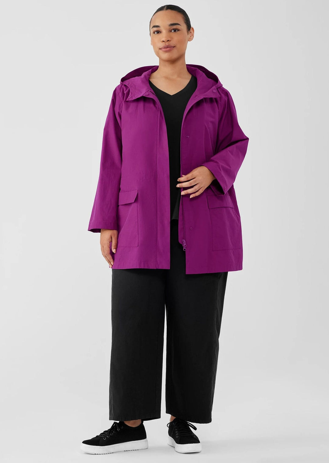 Eileen Fisher - Light Cotton Nylon Hooded Coat