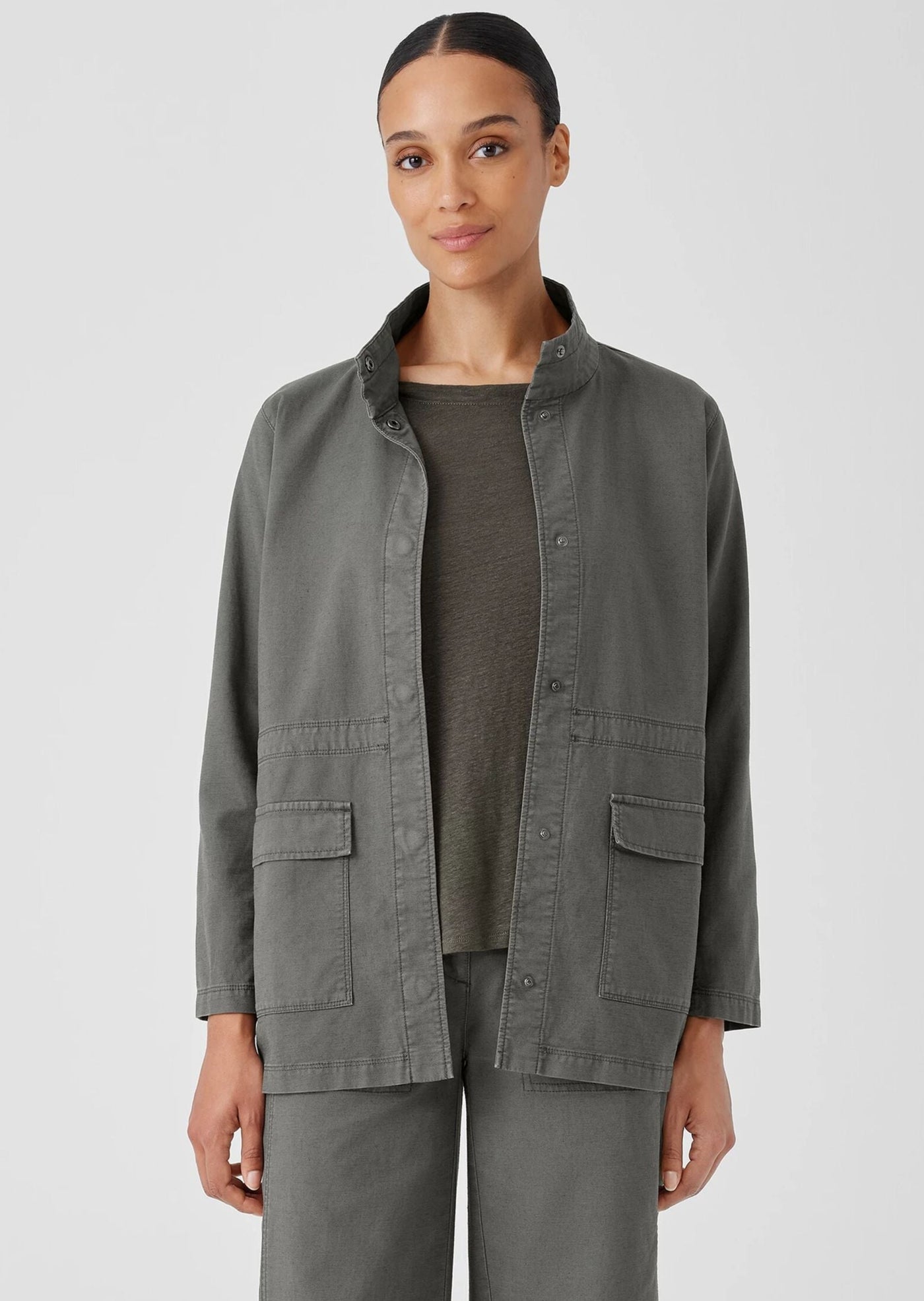 Eileen Fisher - Stand Collar Long Jacket