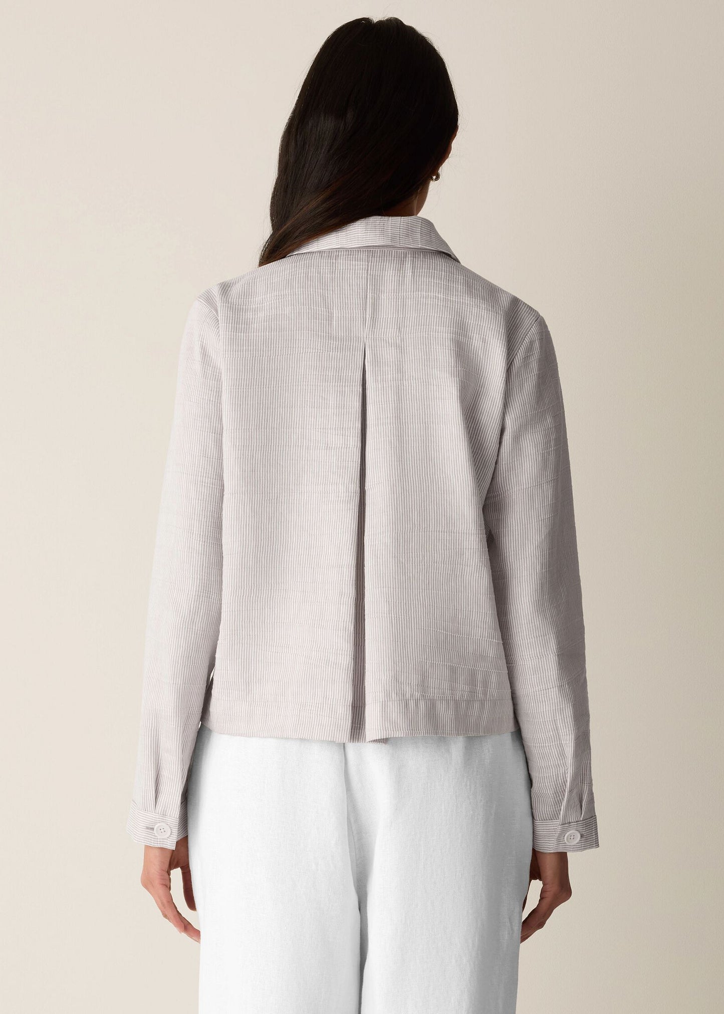 Eileen Fisher - Striped Linen Sheen Classic Collar Jacket