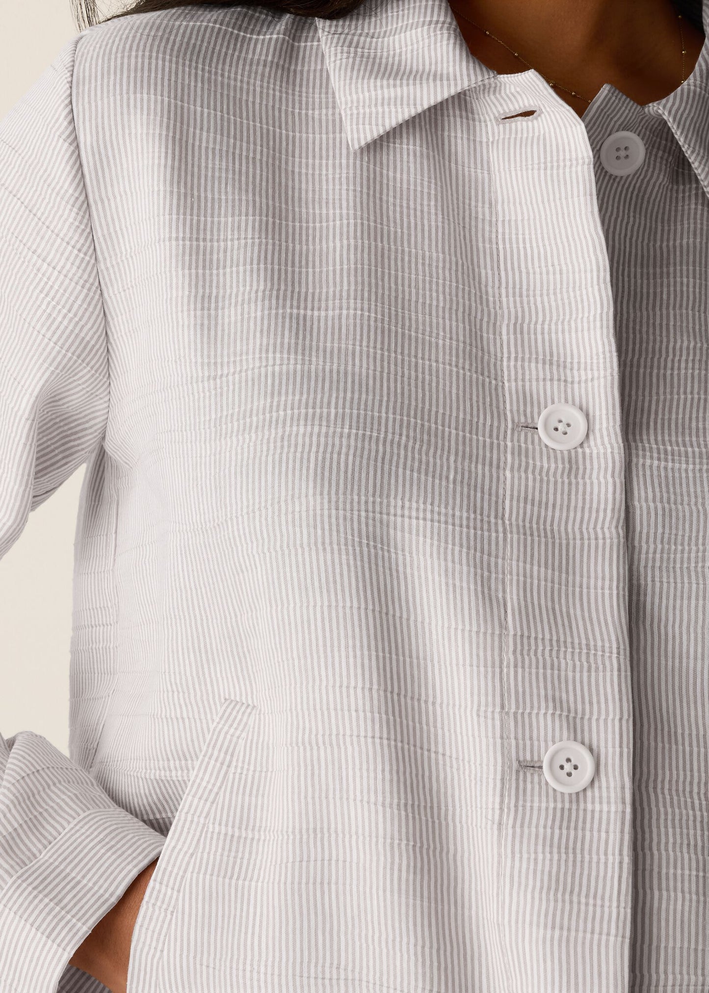 Eileen Fisher - Striped Linen Sheen Classic Collar Jacket