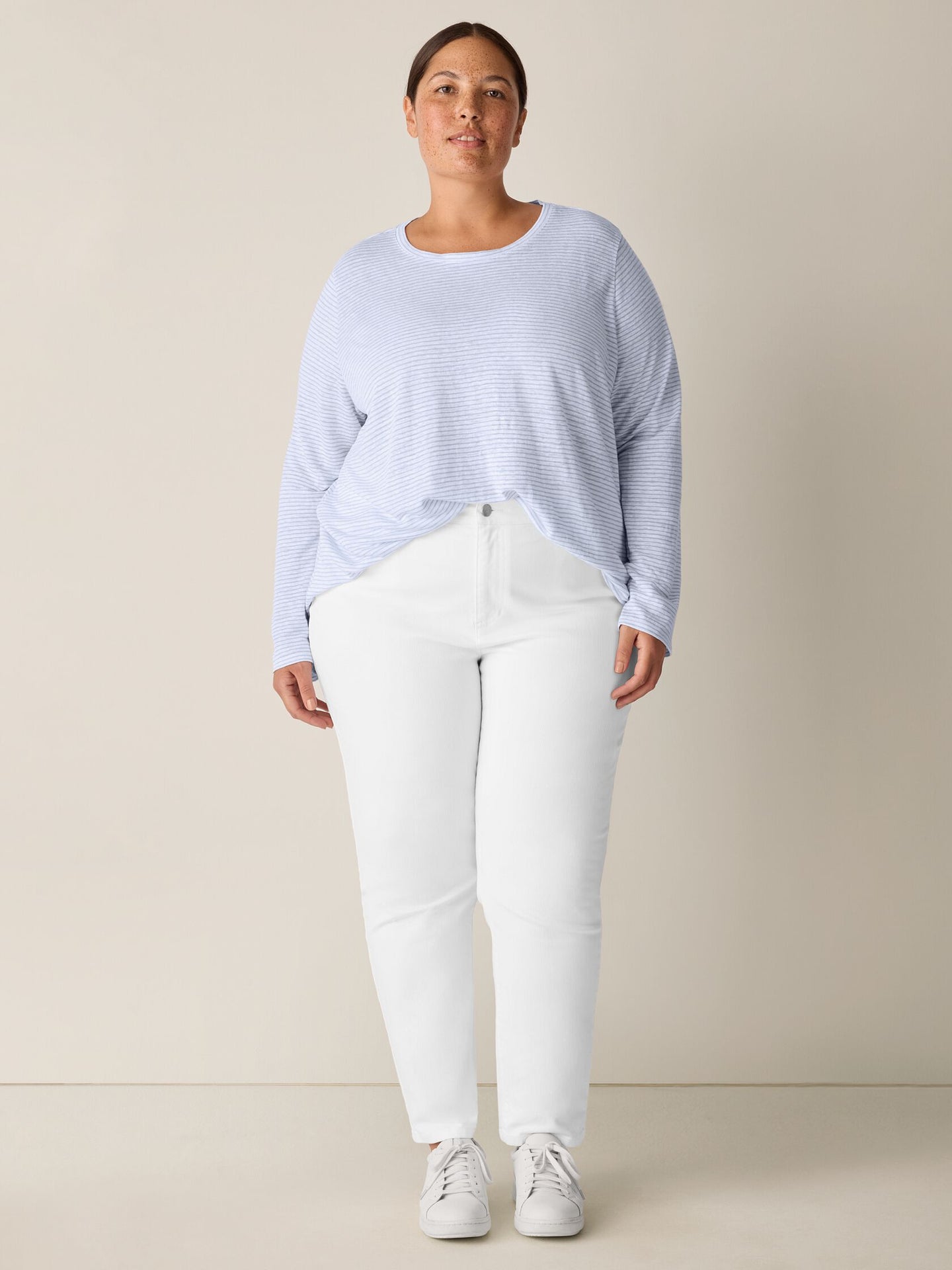 Eileen Fisher - Striped Organic Linen Jersey Long-Sleeve Tee