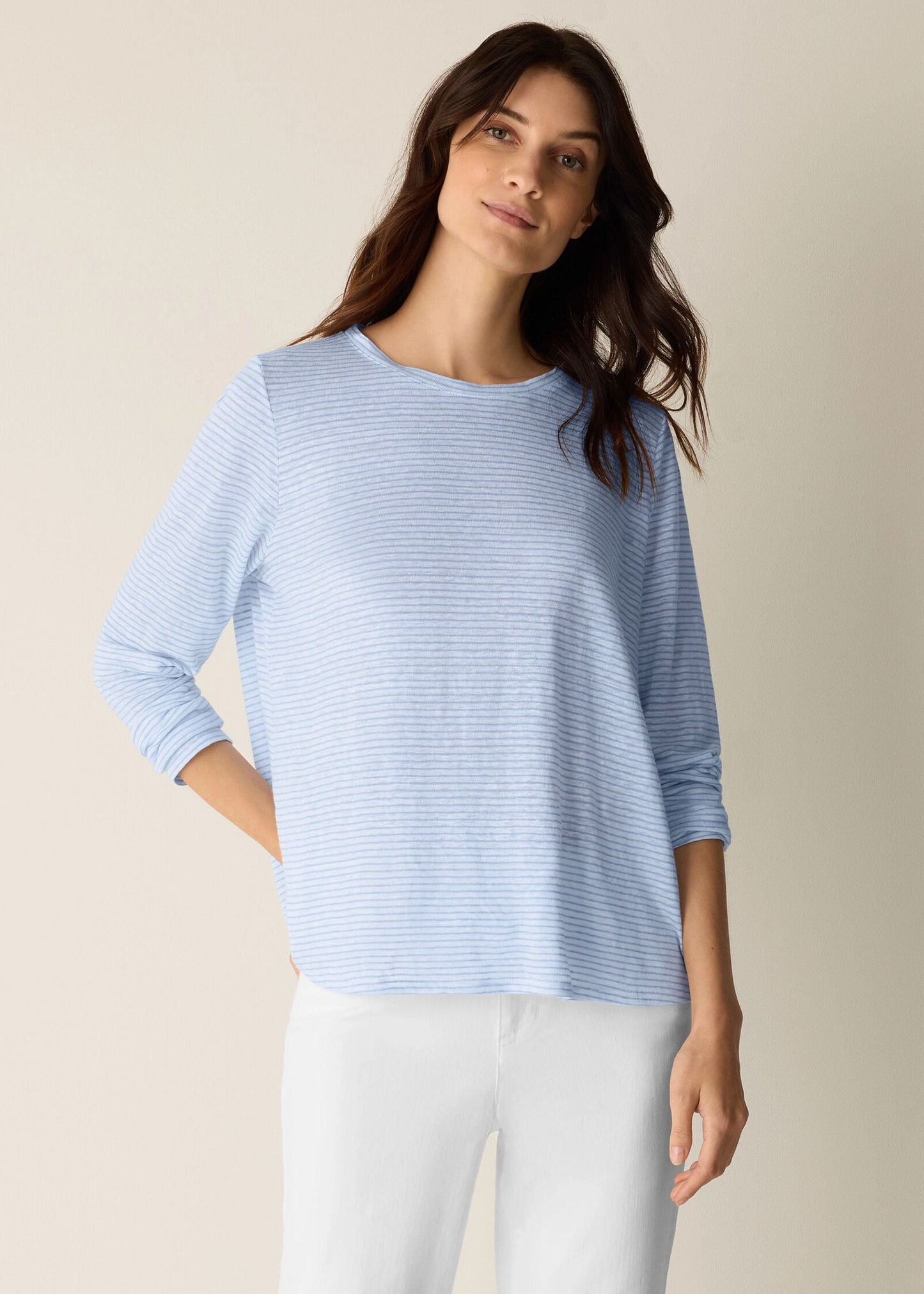 Eileen Fisher - Striped Organic Linen Jersey Long-Sleeve Tee