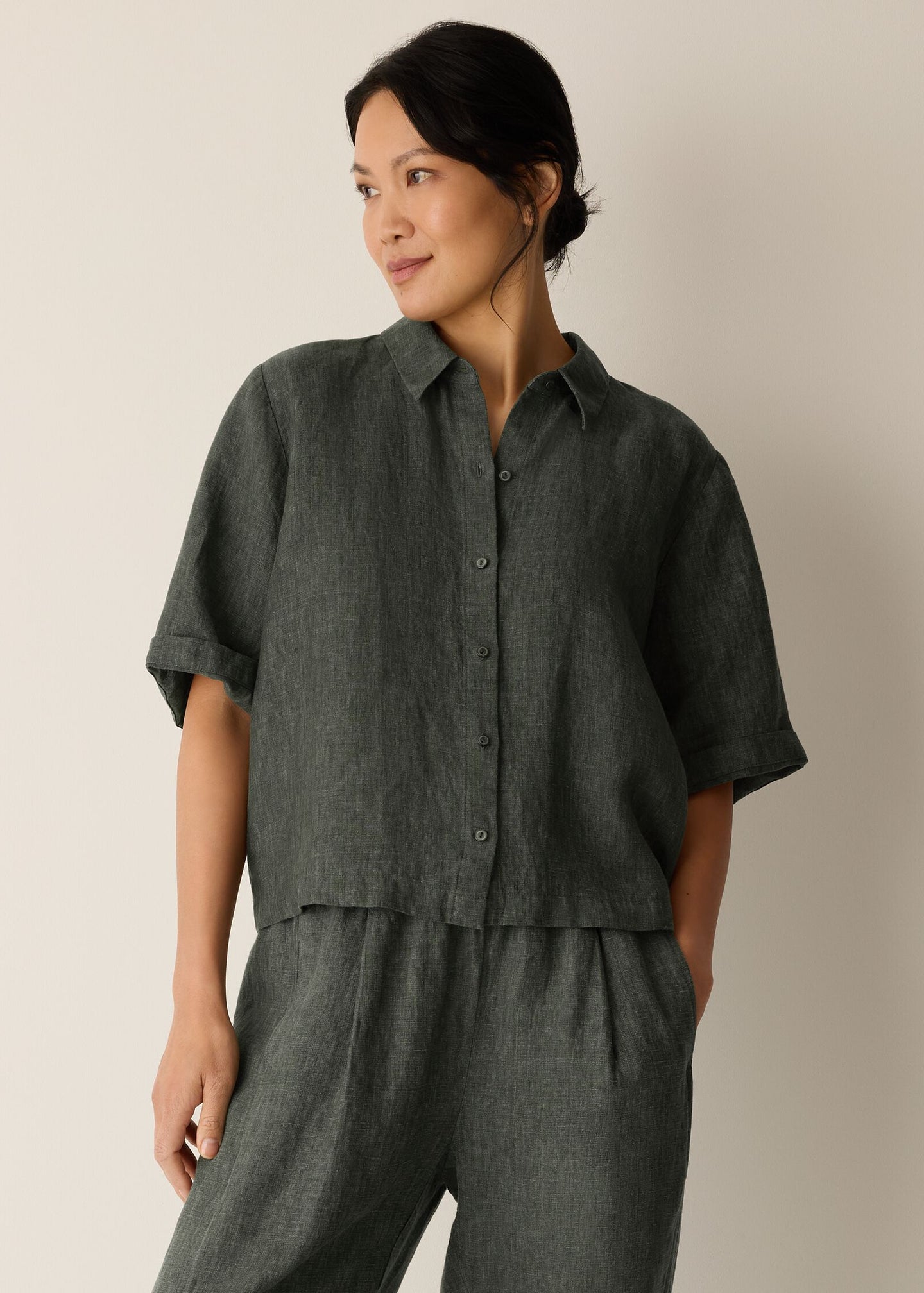 Eileen Fisher - Washed Organic Linen Délavé Elbow-Sleeve Top