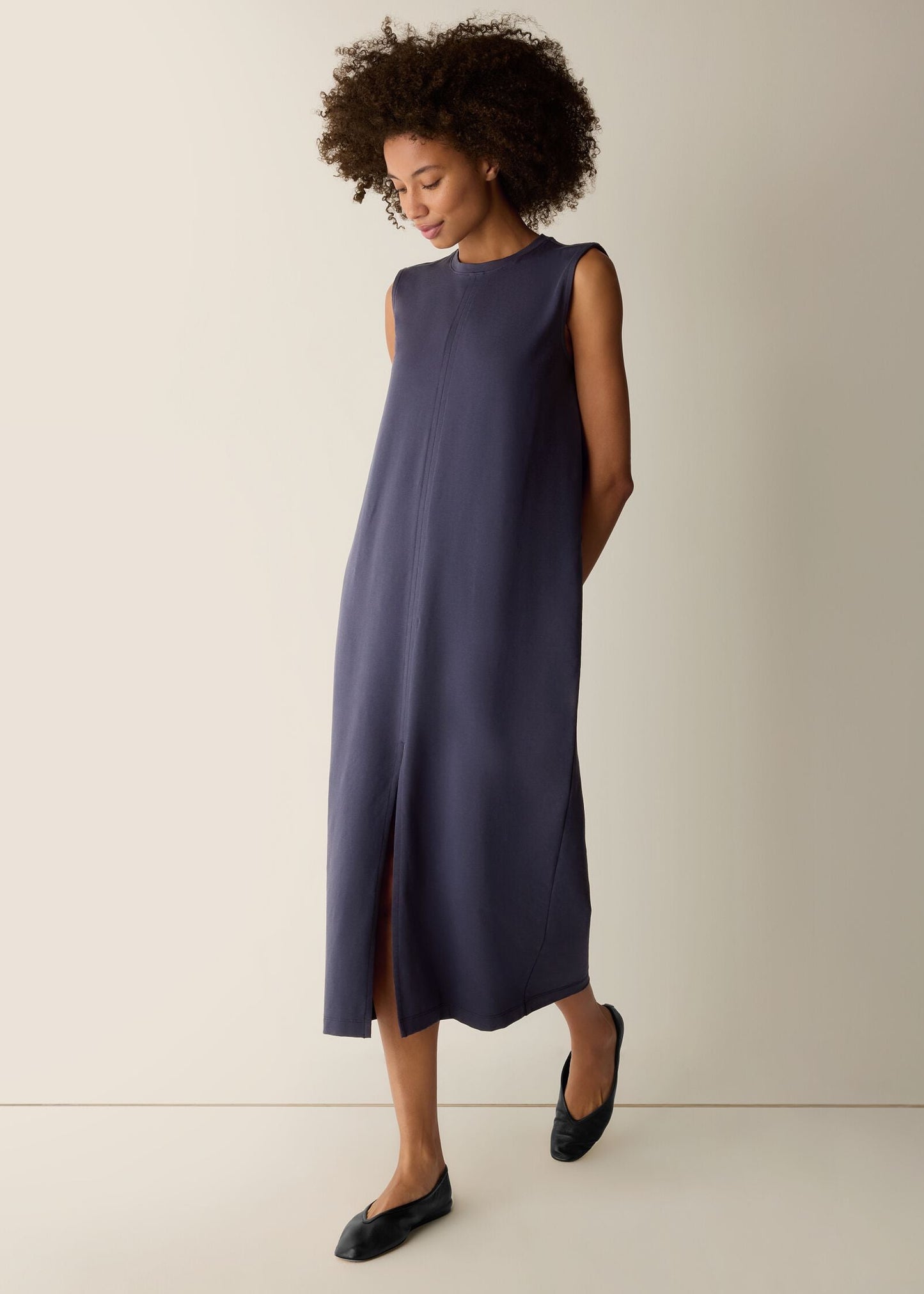 Eileen Fisher - Pima Cotton Stretch Jersey Crew Neck Dress
