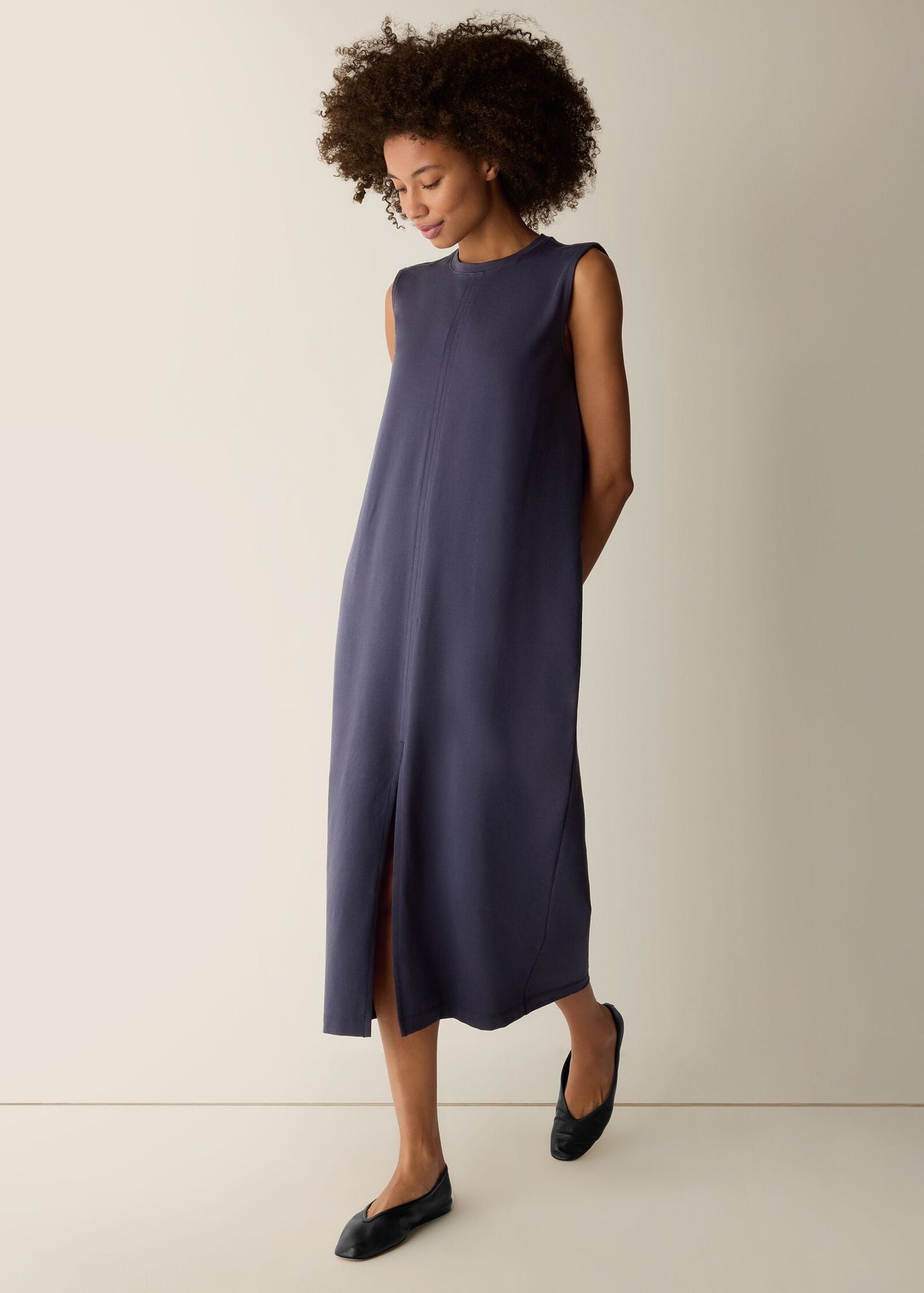 Eileen Fisher - Pima Cotton Stretch Jersey Crew Neck Dress