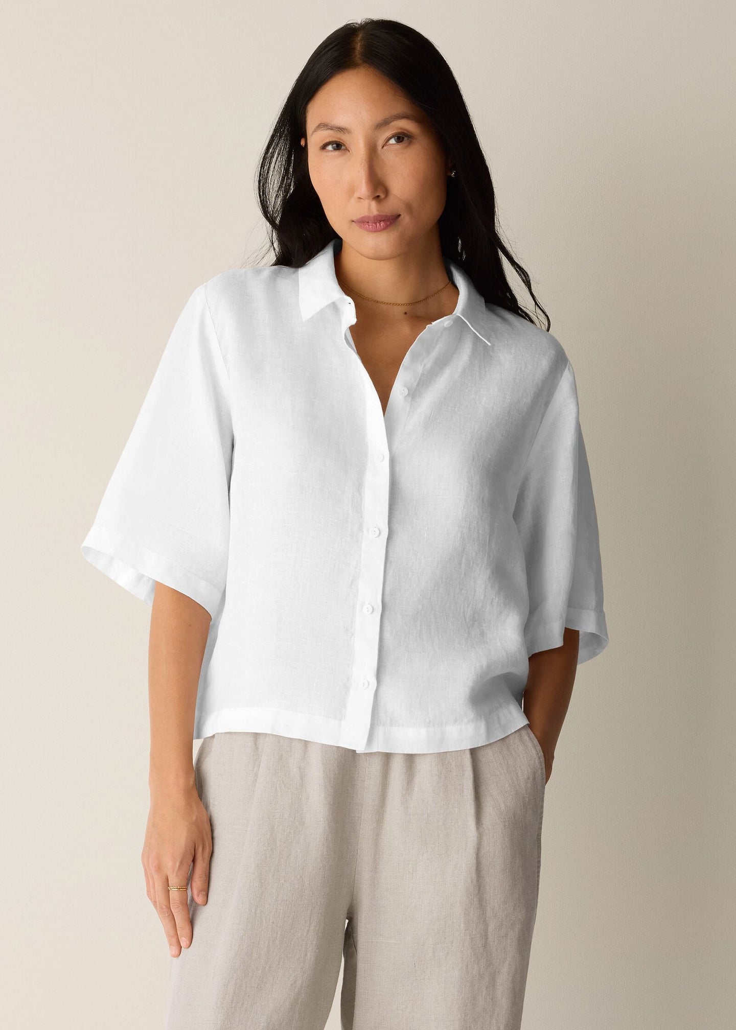 Eileen Fisher - Organic Handkerchief Linen Elbow-Sleeve Shirt