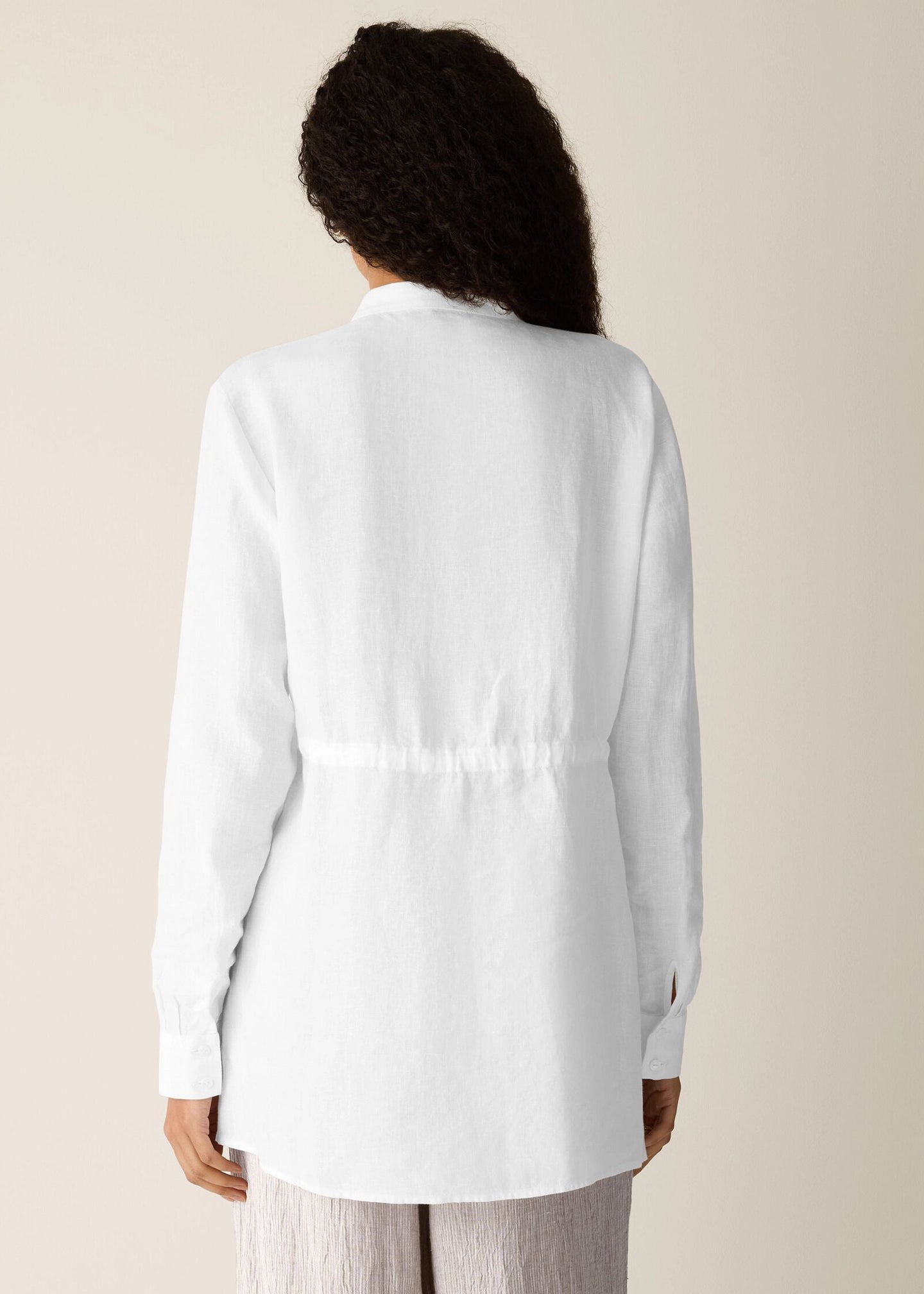 Eileen Fisher - Organic Handkerchief Linen Band Collar Drawstring Shirt