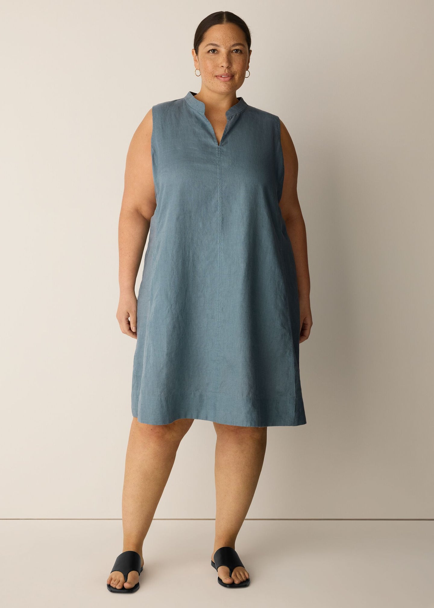 Eileen Fisher - Organic Linen Split Neck Dress Shepherd's Fashions Eileen Fisher - Organic Linen Split Neck Dress Shepherd's Fashions