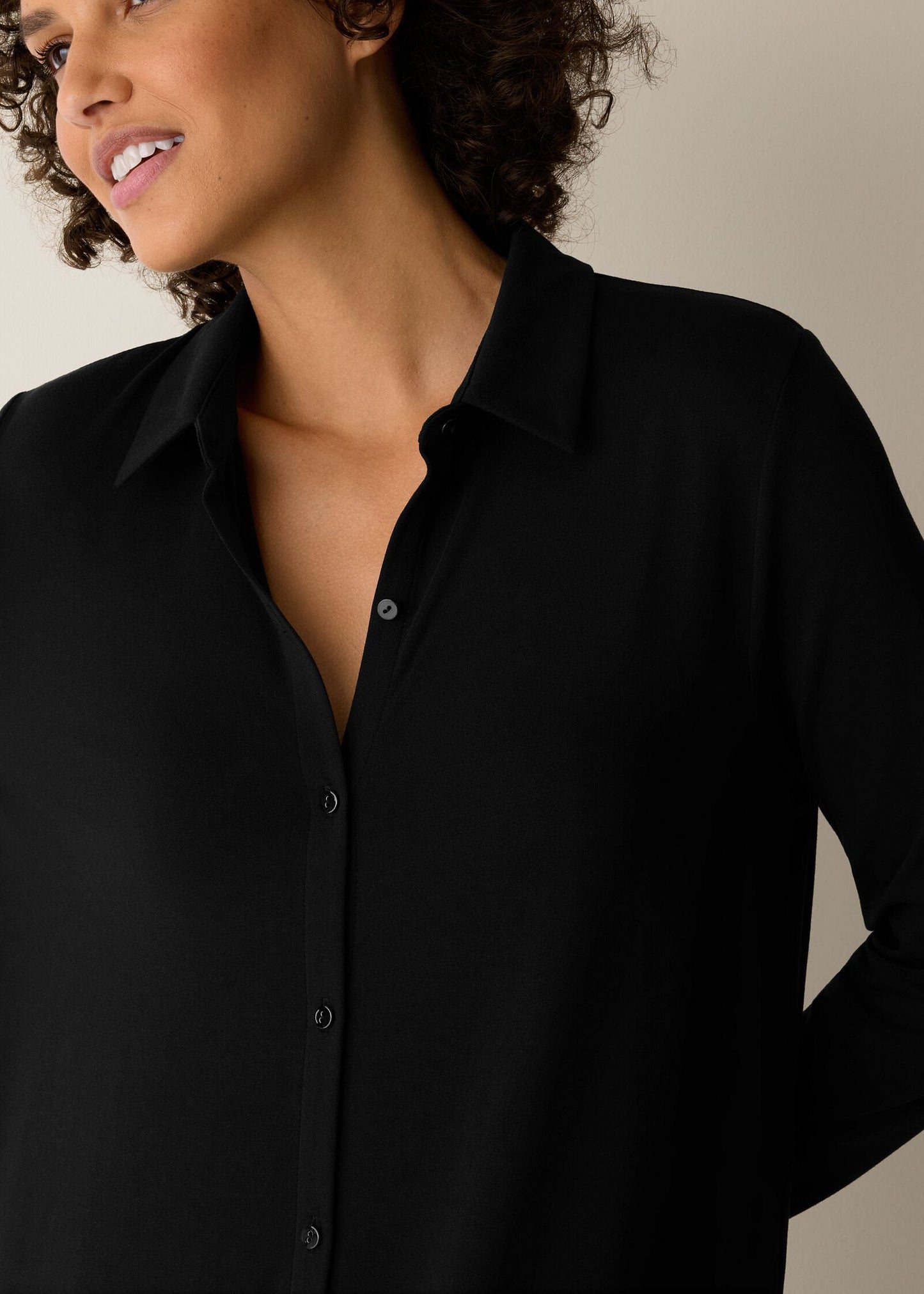 Eileen Fisher - Stretch Jersey Knit Classic Collar Oval Dress