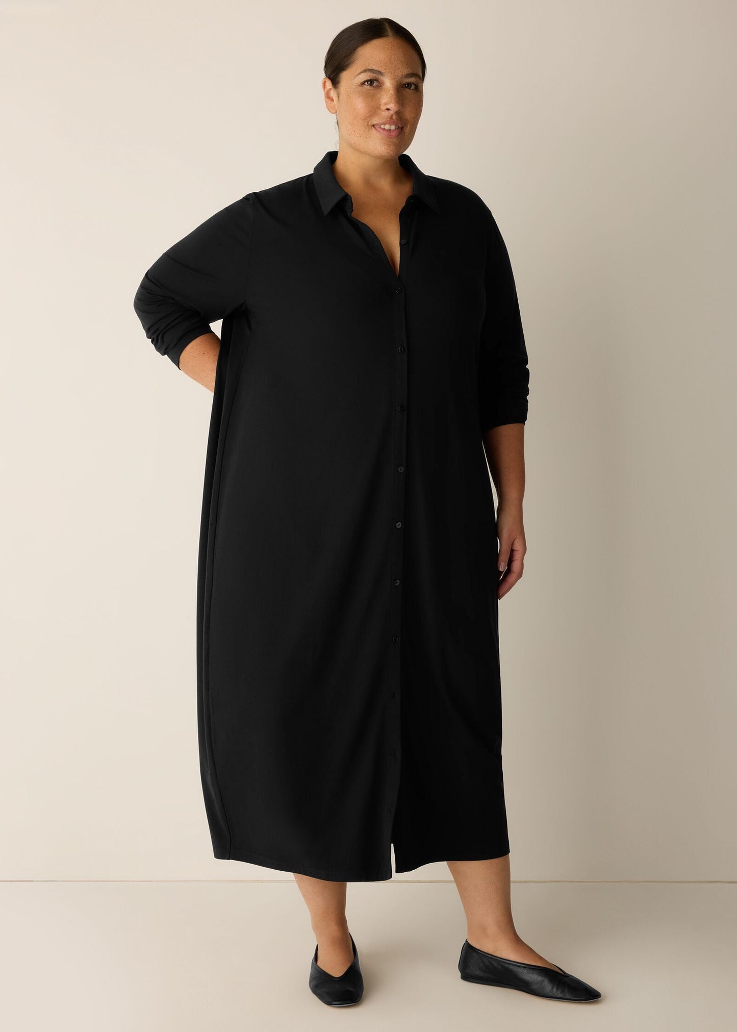 Eileen Fisher - Stretch Jersey Knit Classic Collar Oval Dress