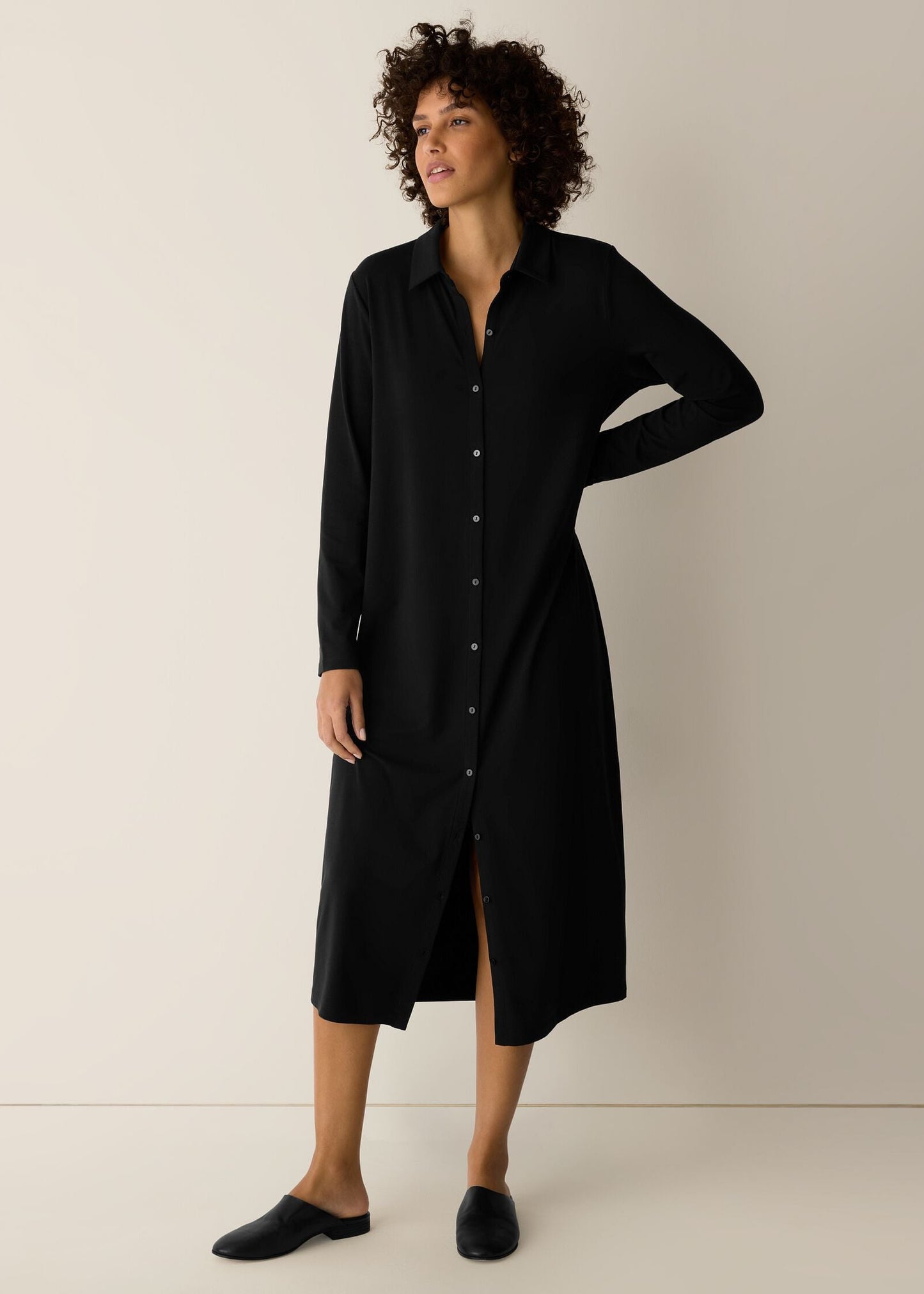 Eileen Fisher - Stretch Jersey Knit Classic Collar Oval Dress