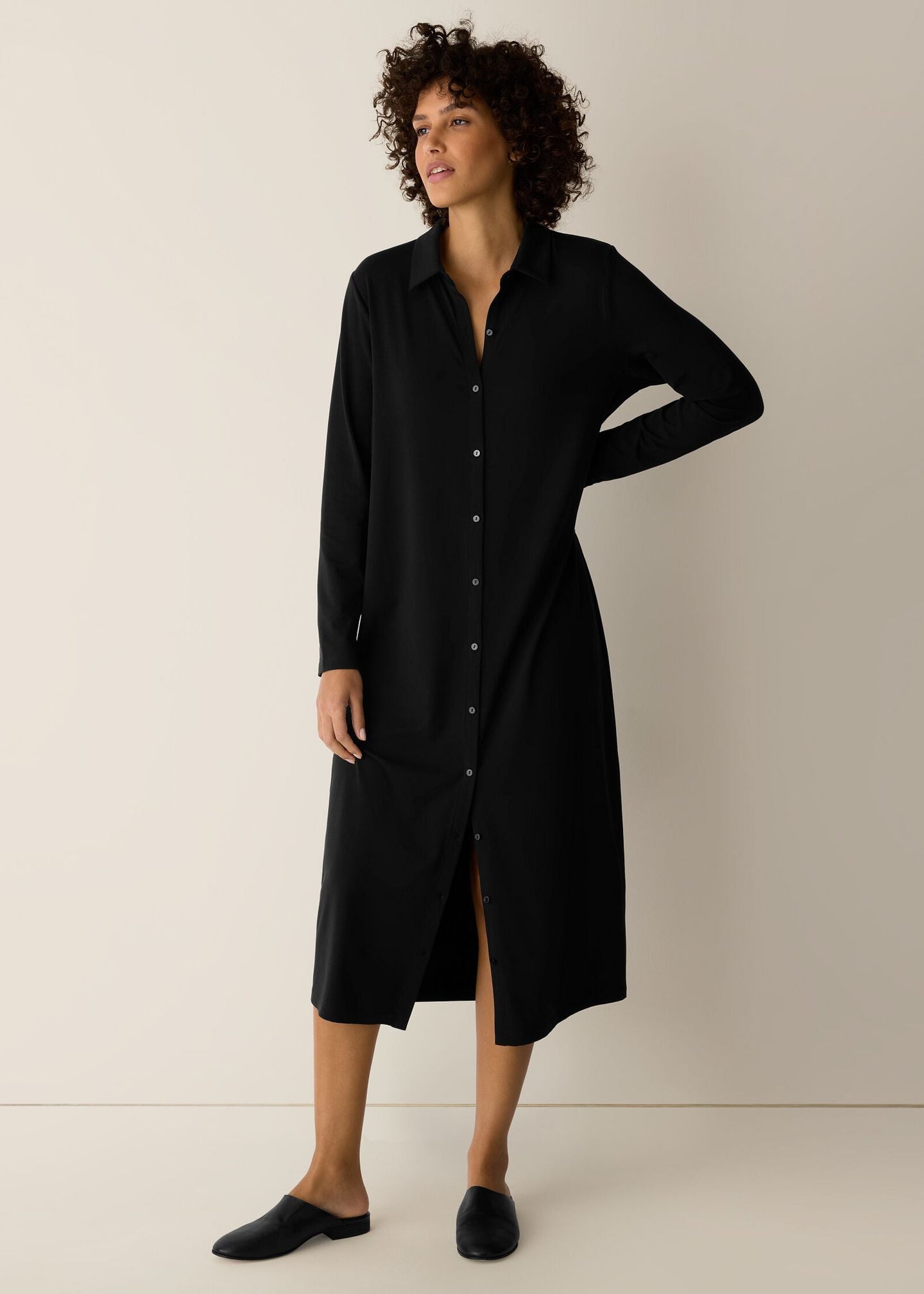 Eileen Fisher - Stretch Jersey Knit Classic Collar Oval Dress