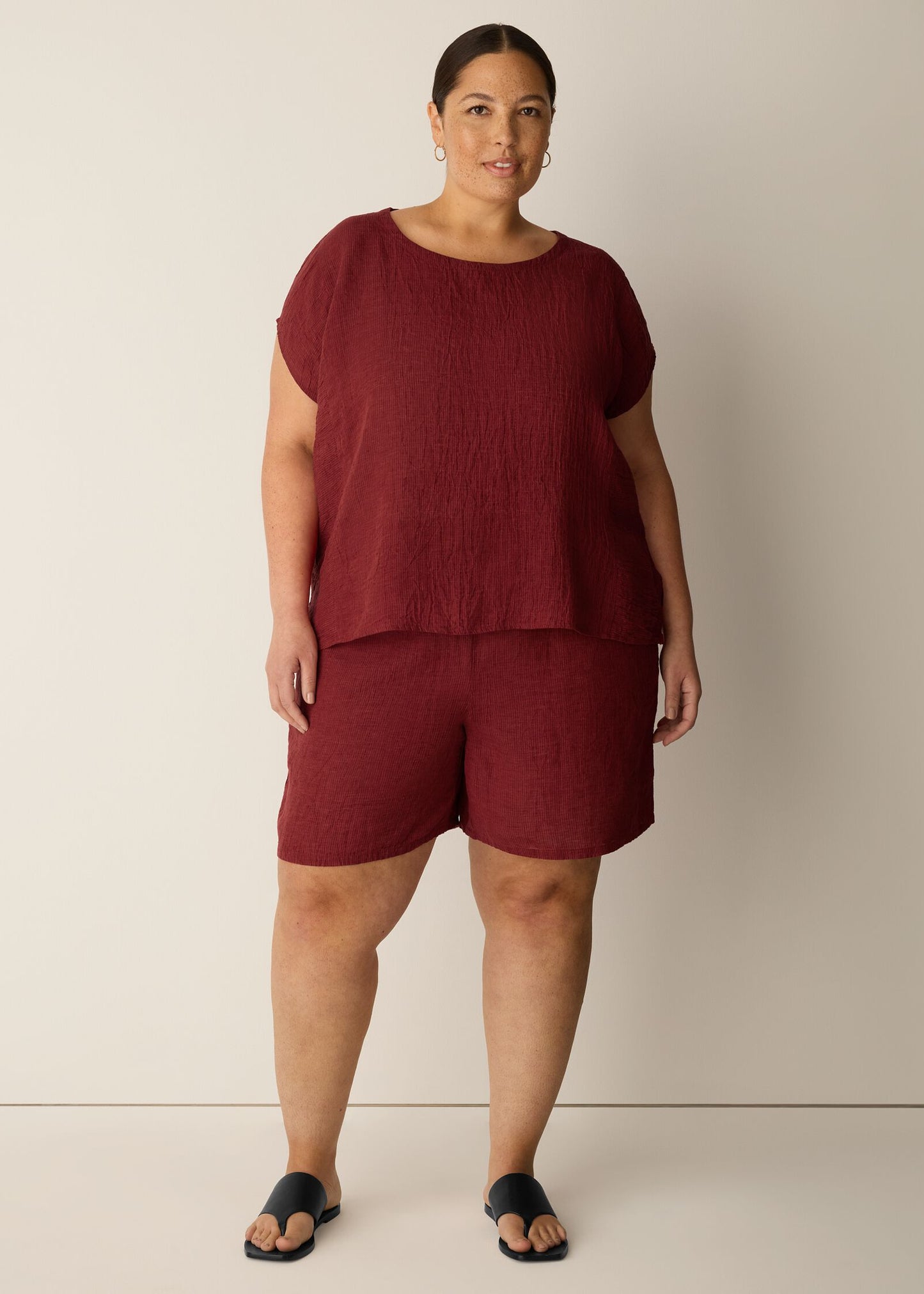 Eileen Fisher - Puckered Organic Linen Stripe Square Top