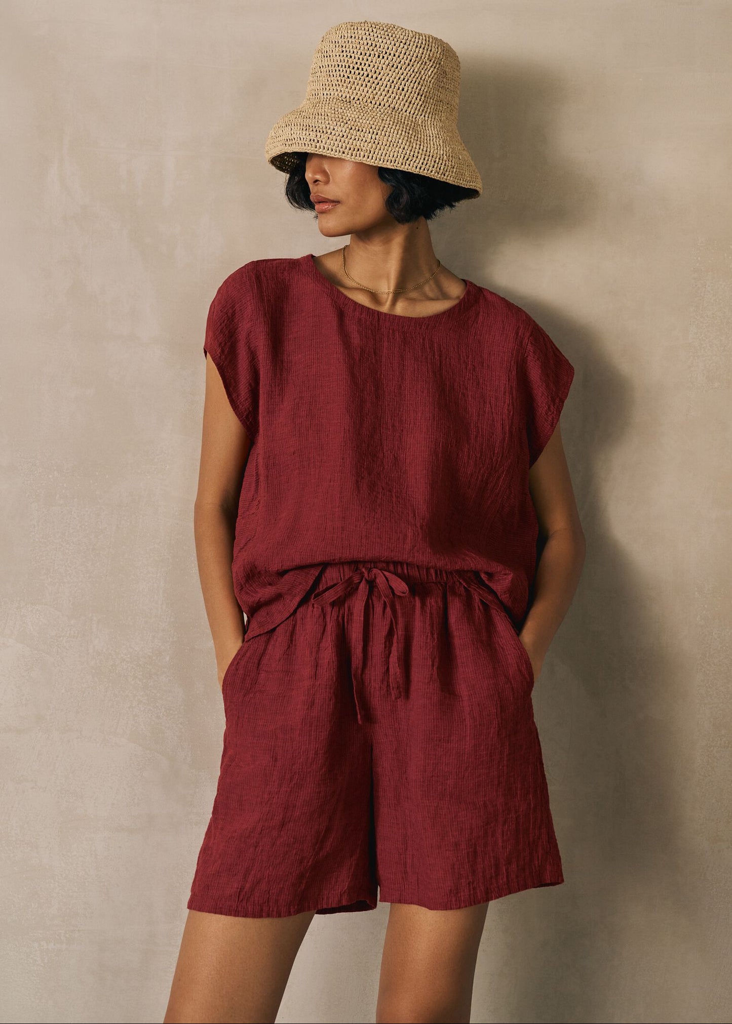 Eileen Fisher - Puckered Organic Linen Stripe Shorts