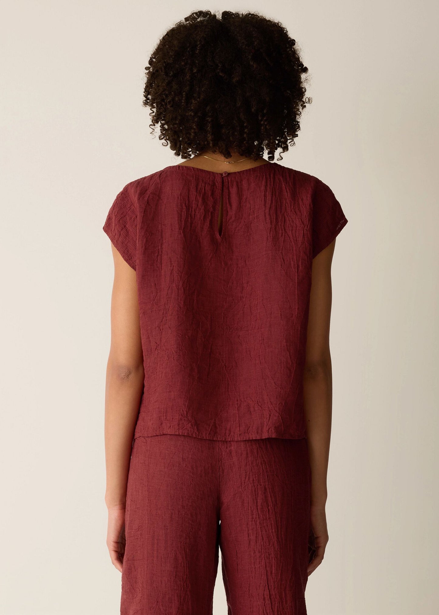 Eileen Fisher - Puckered Organic Linen Stripe Square Top