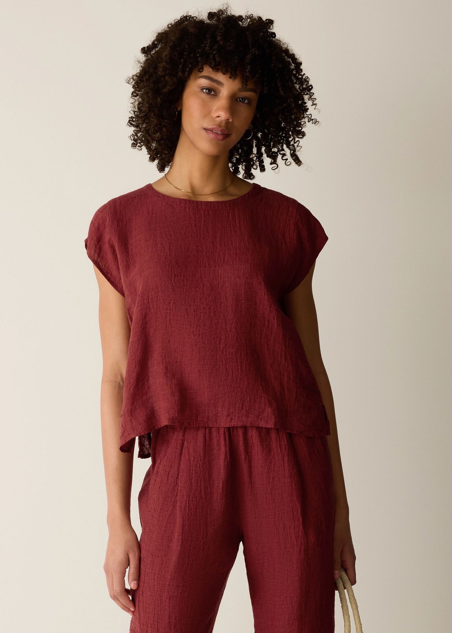 Eileen Fisher - Puckered Organic Linen Stripe Square Top