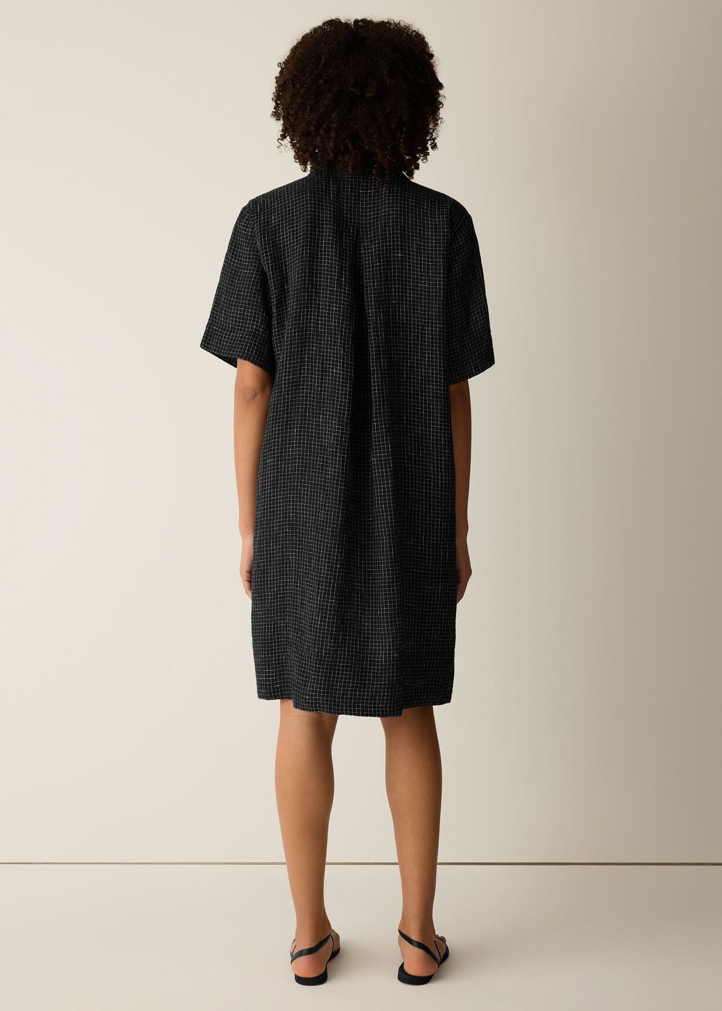 Eileen Fisher - Puckered Organic Linen Grid Classic Collar Dress