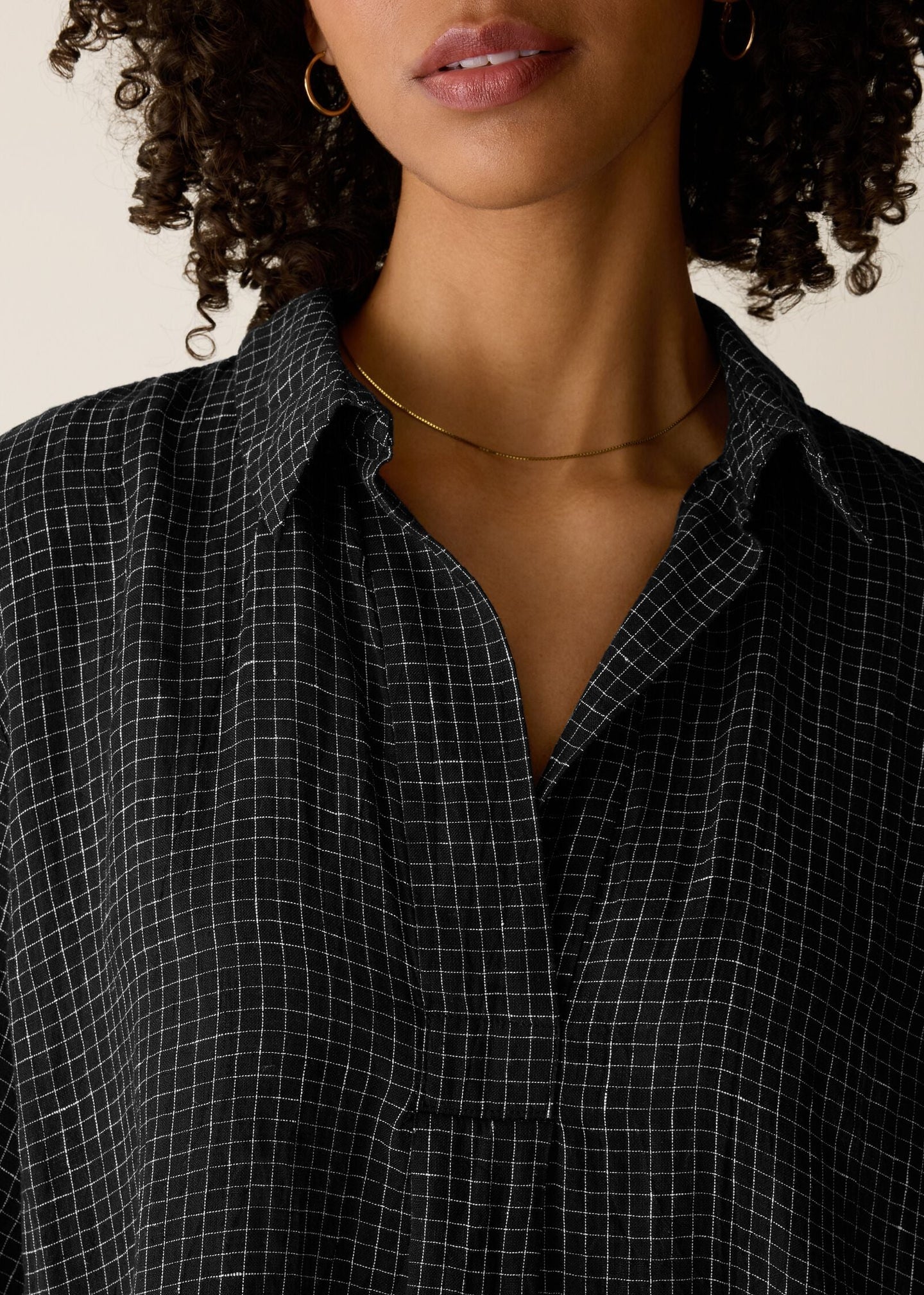 Eileen Fisher - Puckered Organic Linen Grid Classic Collar Dress