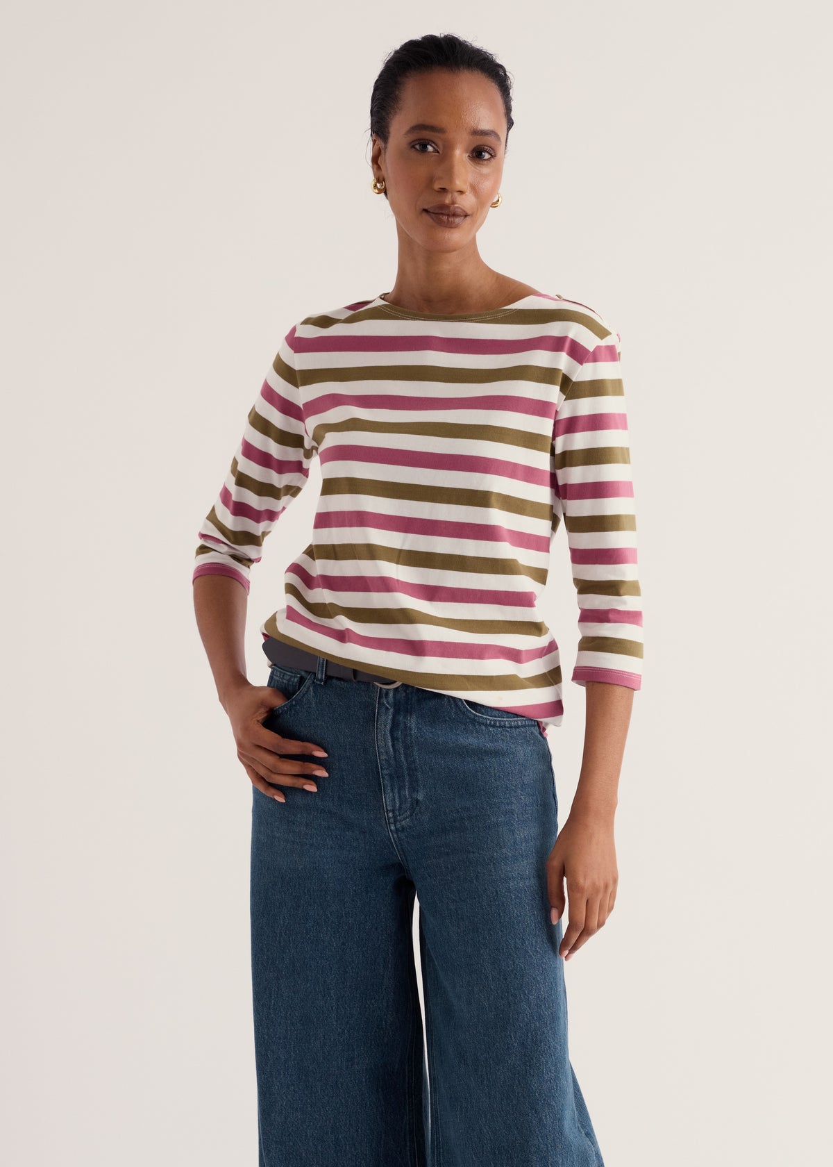 Seasalt - Sailor 3/4 Sleeve Thick Multi Stripe Top