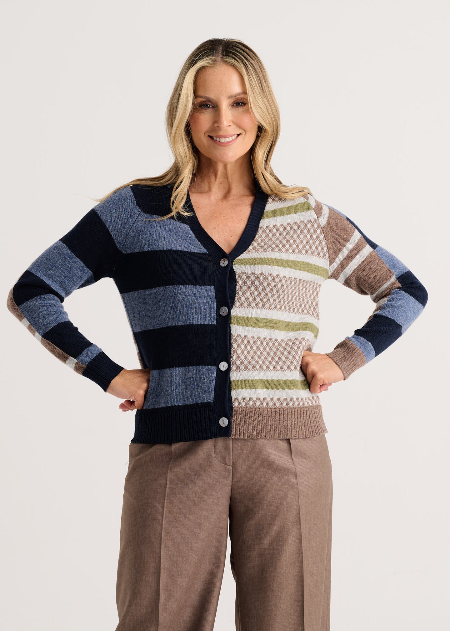 Zaket & Plover - Stripe Meets Check Cardigan