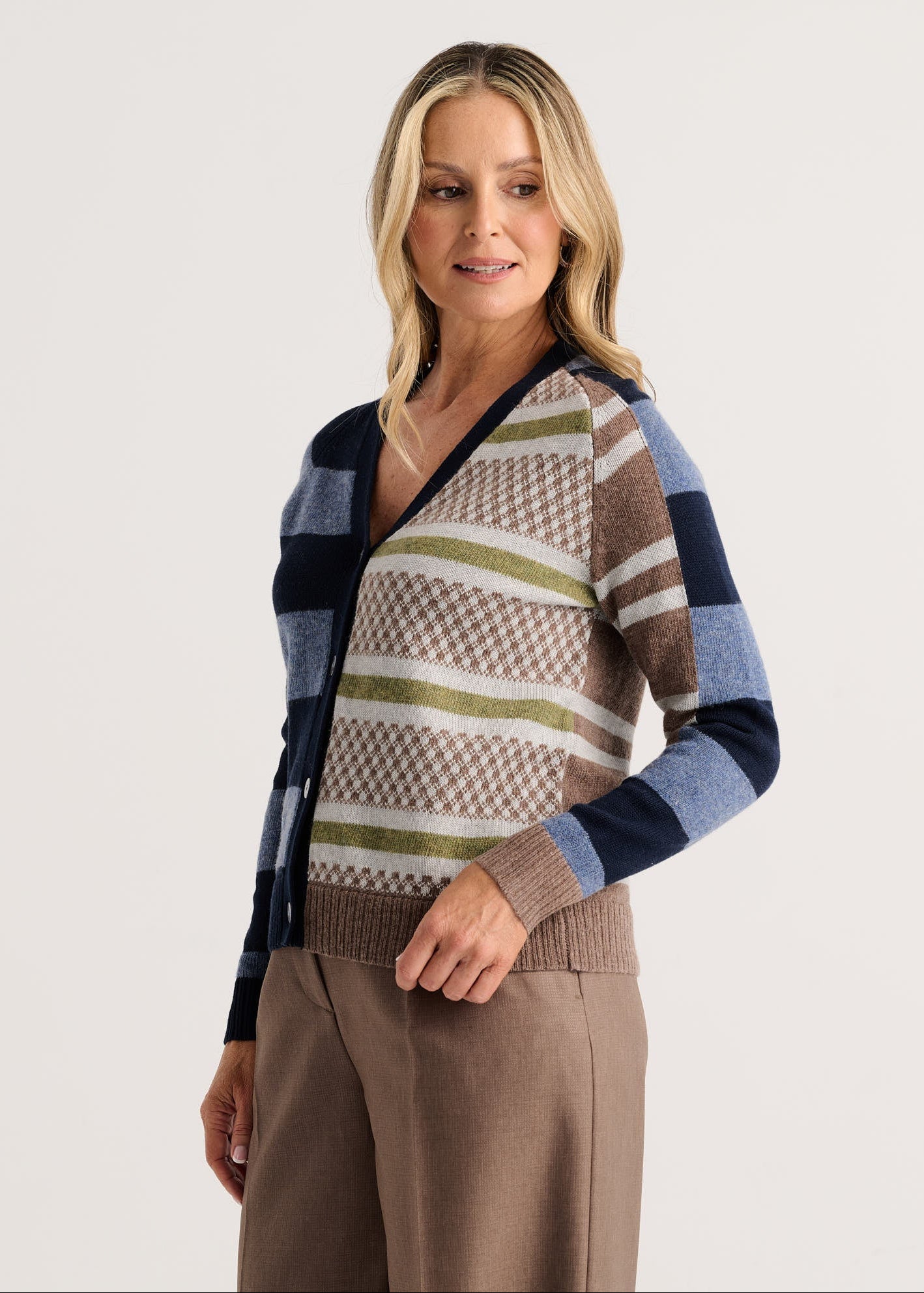 Zaket & Plover - Stripe Meets Check Cardigan