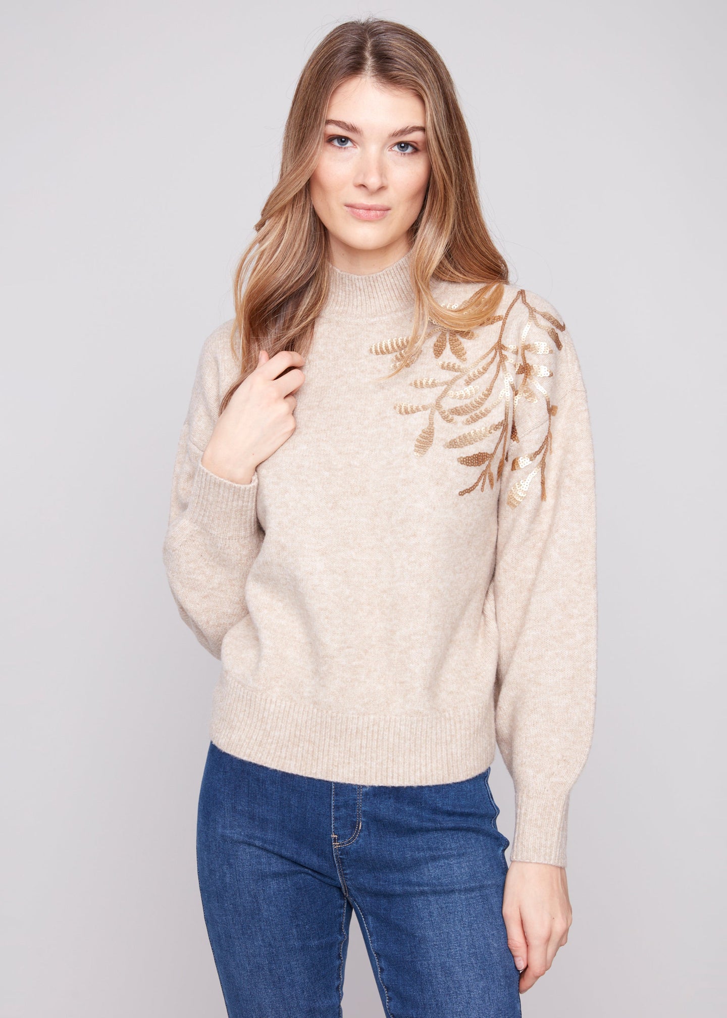 Charlie B - Sequin Detail Mock Sweater - SALE