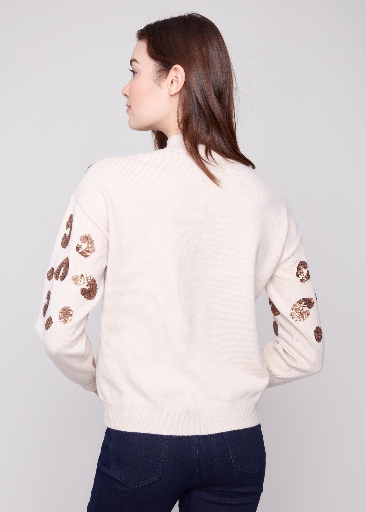 Charlie B - Mock Neck Sweater with Animal Sequins Detail - SALE