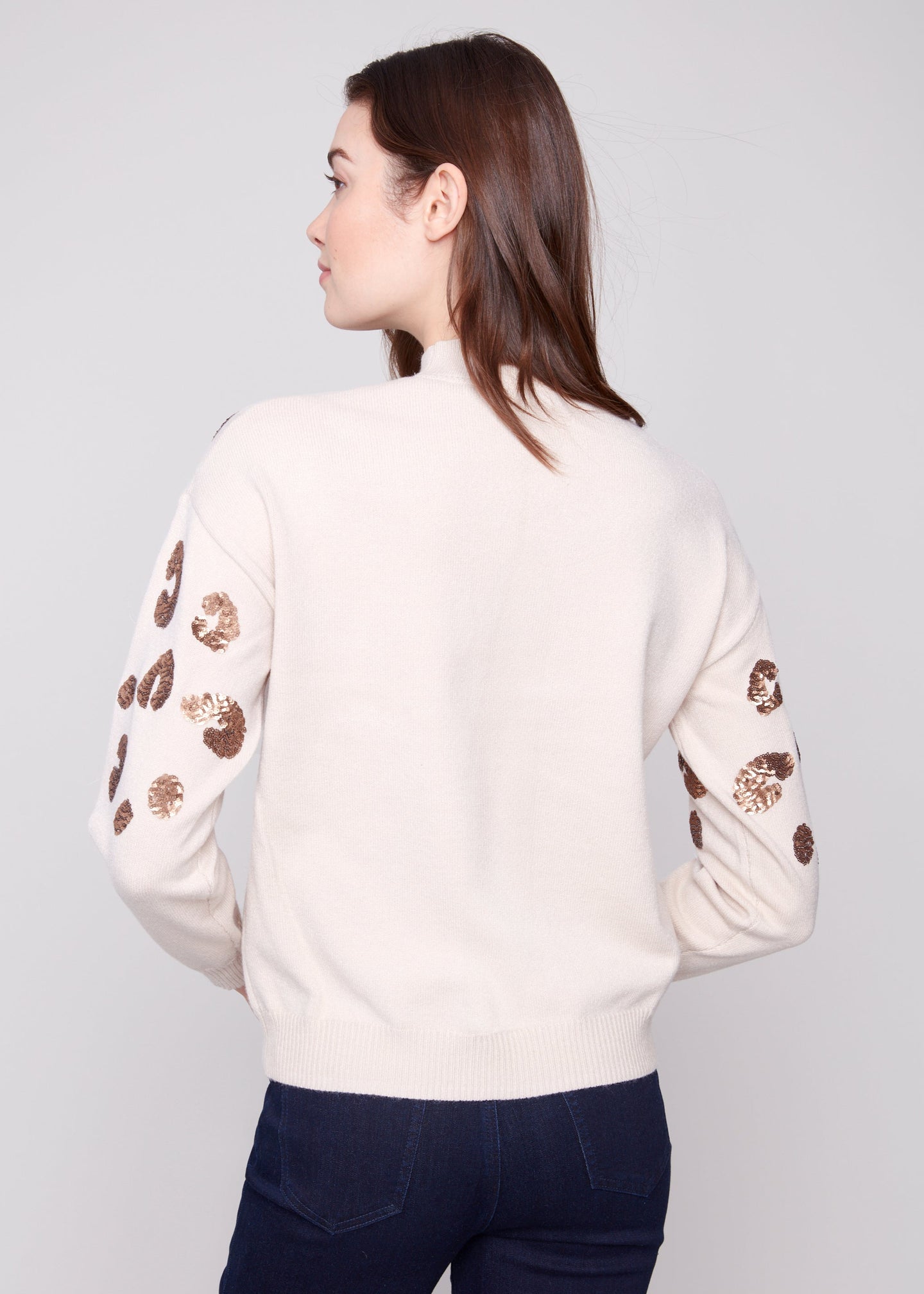 Charlie B - Mock Neck Sweater with Animal Sequins Detail - SALE