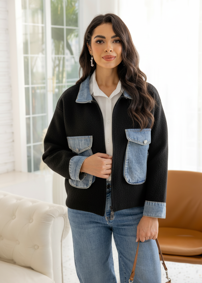 Orange - Knit Bomber Jacket