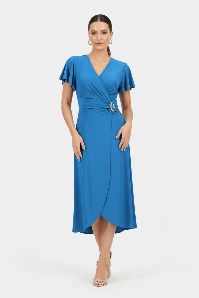 Joseph Ribkoff - Silky Knit Wrap Dress With Ruffled Sleeves