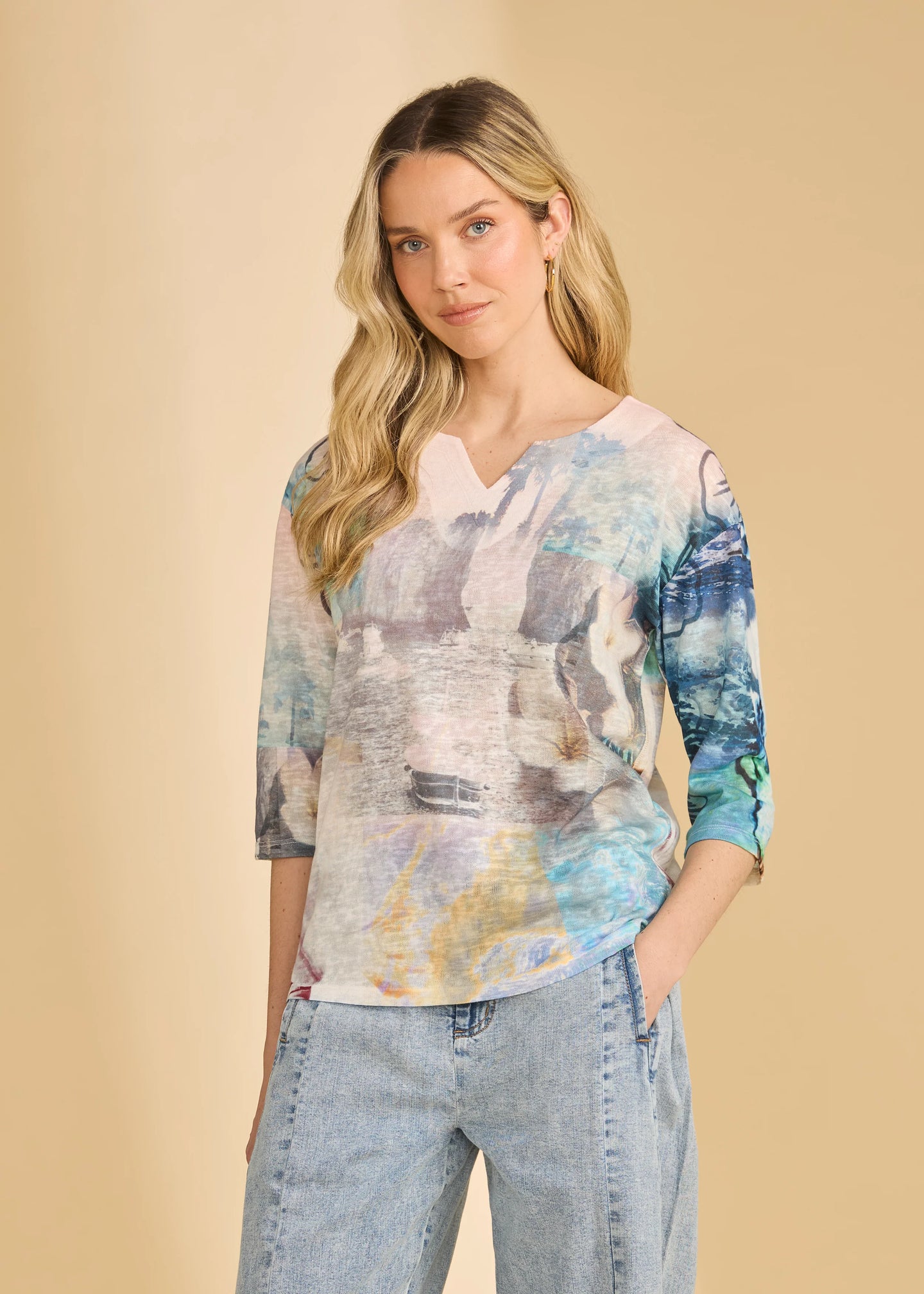 French Dressing Jeans - Drop Shoulder Notch Neck Collage Top - SALE - ONLINE EXCLUSIVE