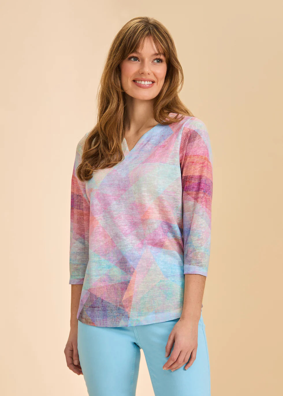 French Dressing Jeans - 3/4 Sleeve Notch Neck Prism Top - SALE - ONLINE EXCLUSIVE