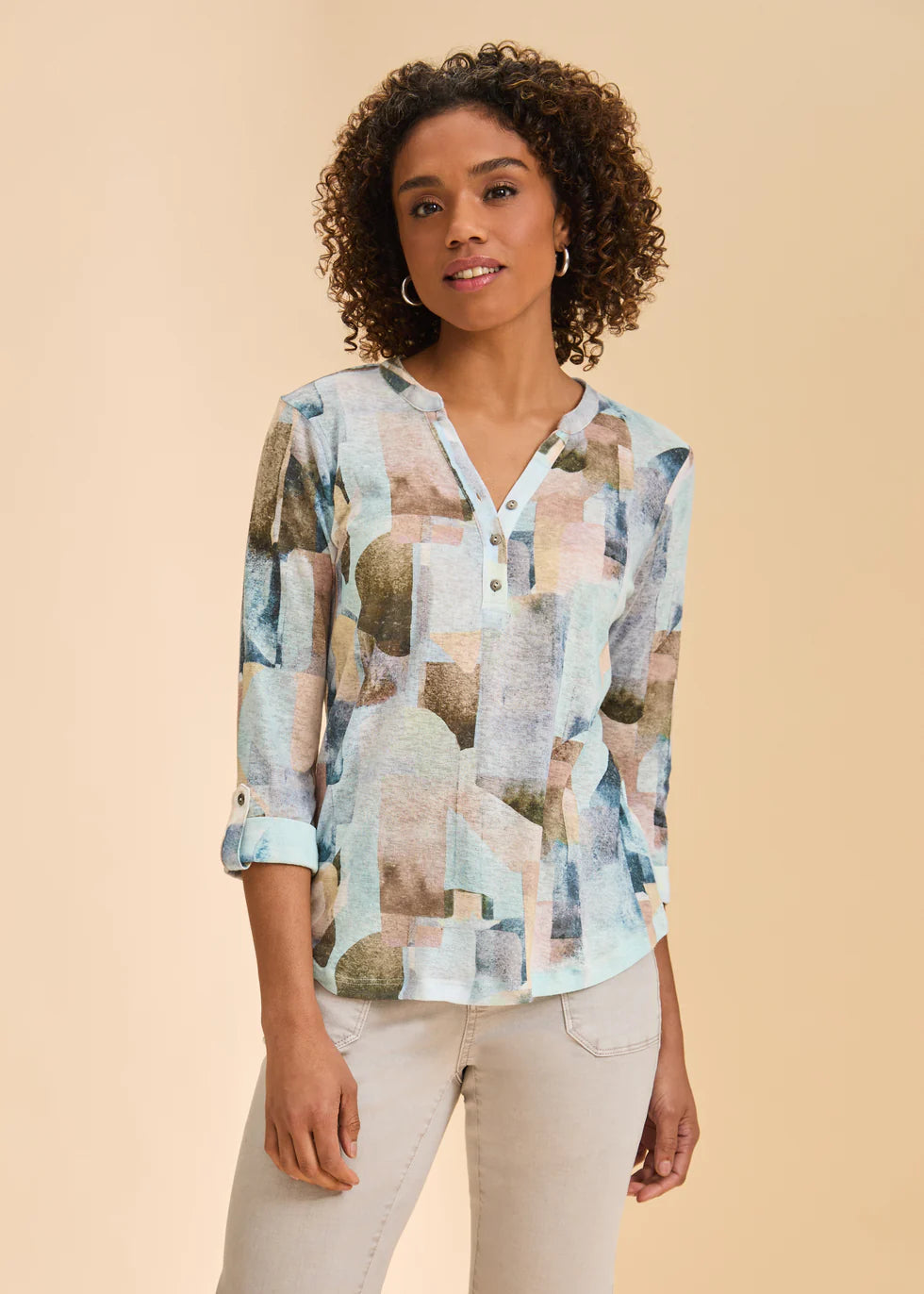 French Dressing Jeans - 3/4 Sleeve Henley Coppertone Top - SALE - ONLINE EXCLUSIVE