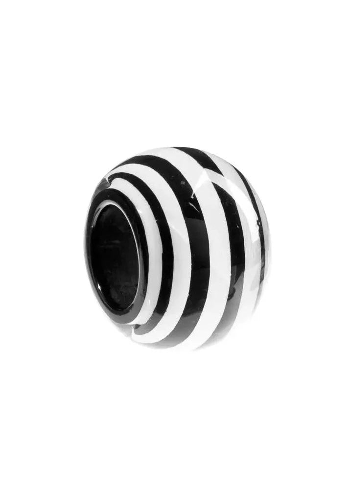 Zsiska - Round Black and White Stripes Musee Bead