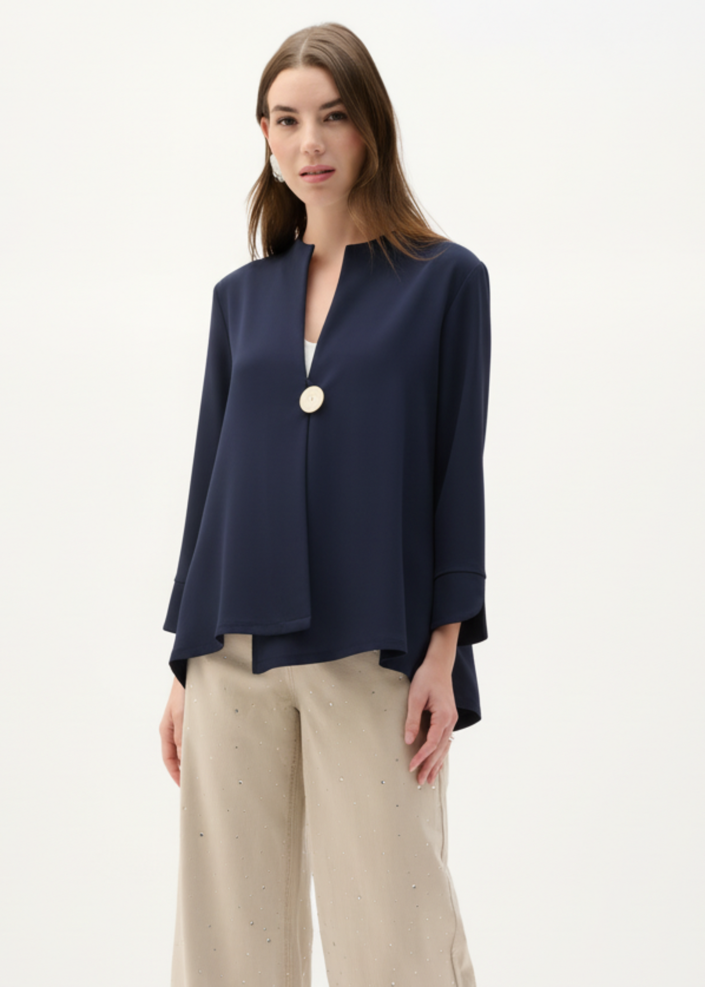 Joseph Ribkoff - Woven Twill Swing Jacket With Statement Button