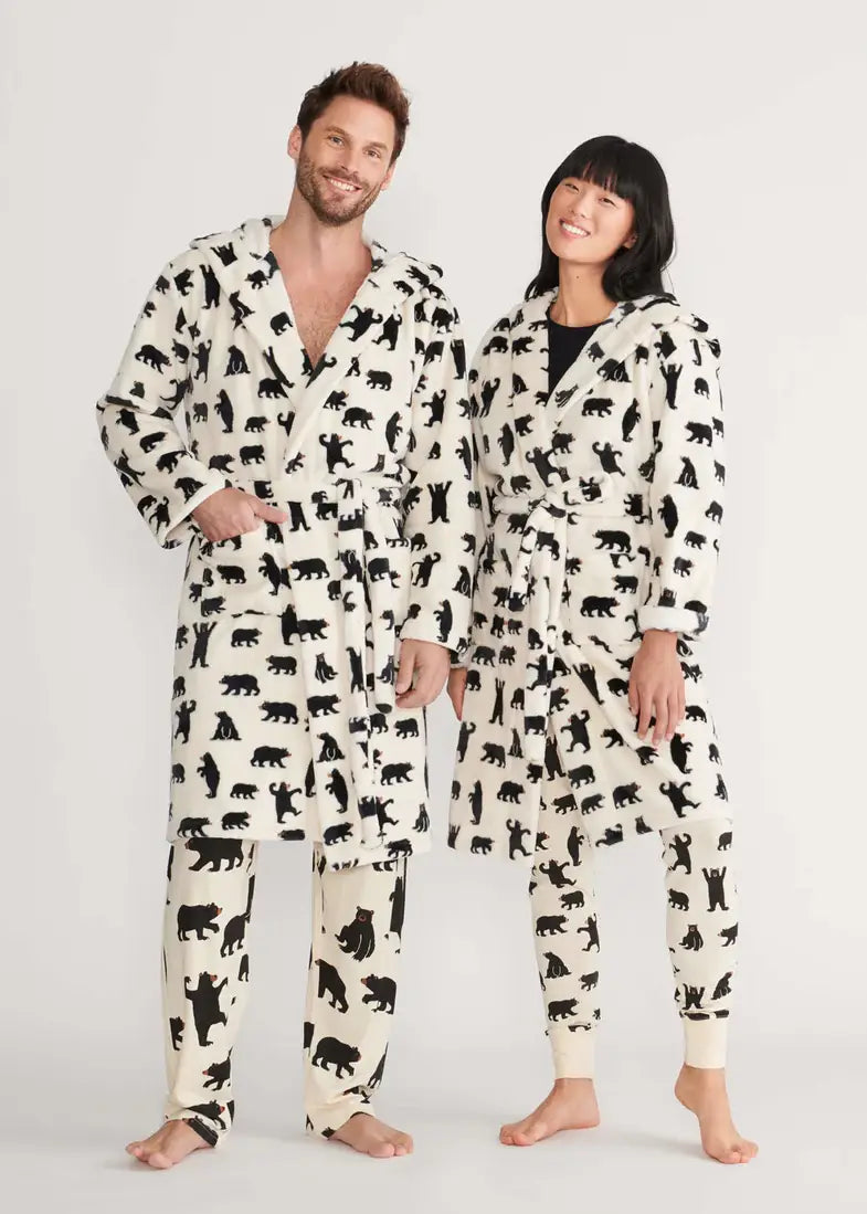 Little Blue House - Black Bears on Natural Fleece Unisex Robe