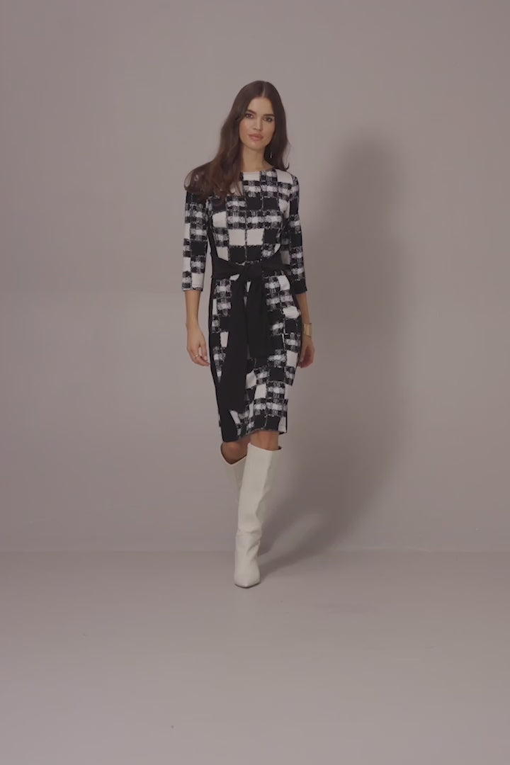 Joseph Ribkoff - Jacquard Sweater Plaid Print Sheath Dress