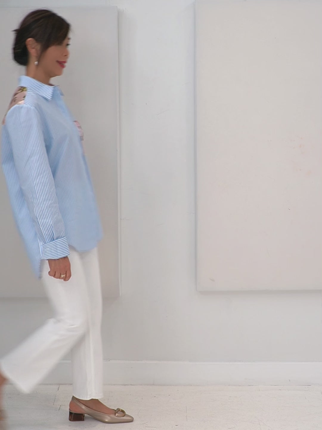 Herzen's - Cotton Blouse In Whimsical Stripe And Floral Combo