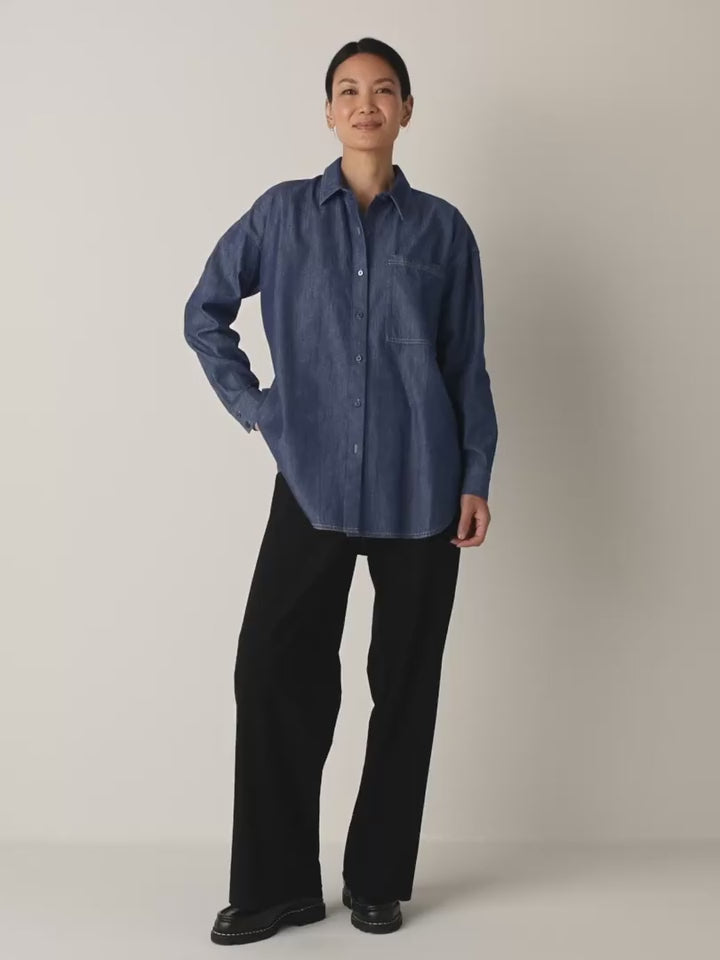 Eileen Fisher - Lightweight Organic Cotton Denim Classic Collar Long Shirt