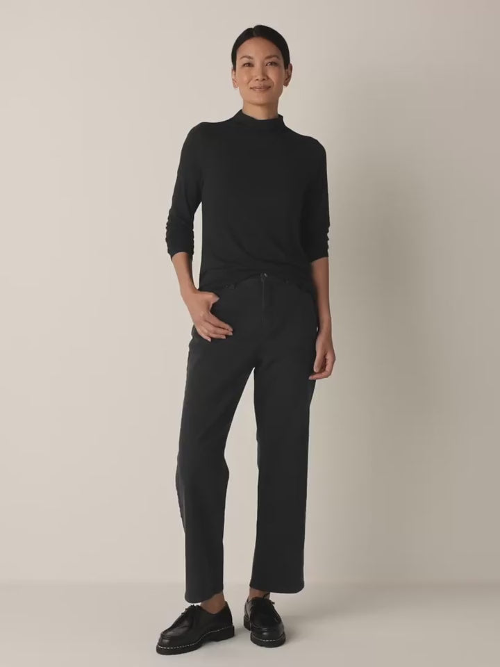 Eileen Fisher - Sheer Cotton Blend Knit Funnel Neck Long Sleeve Top